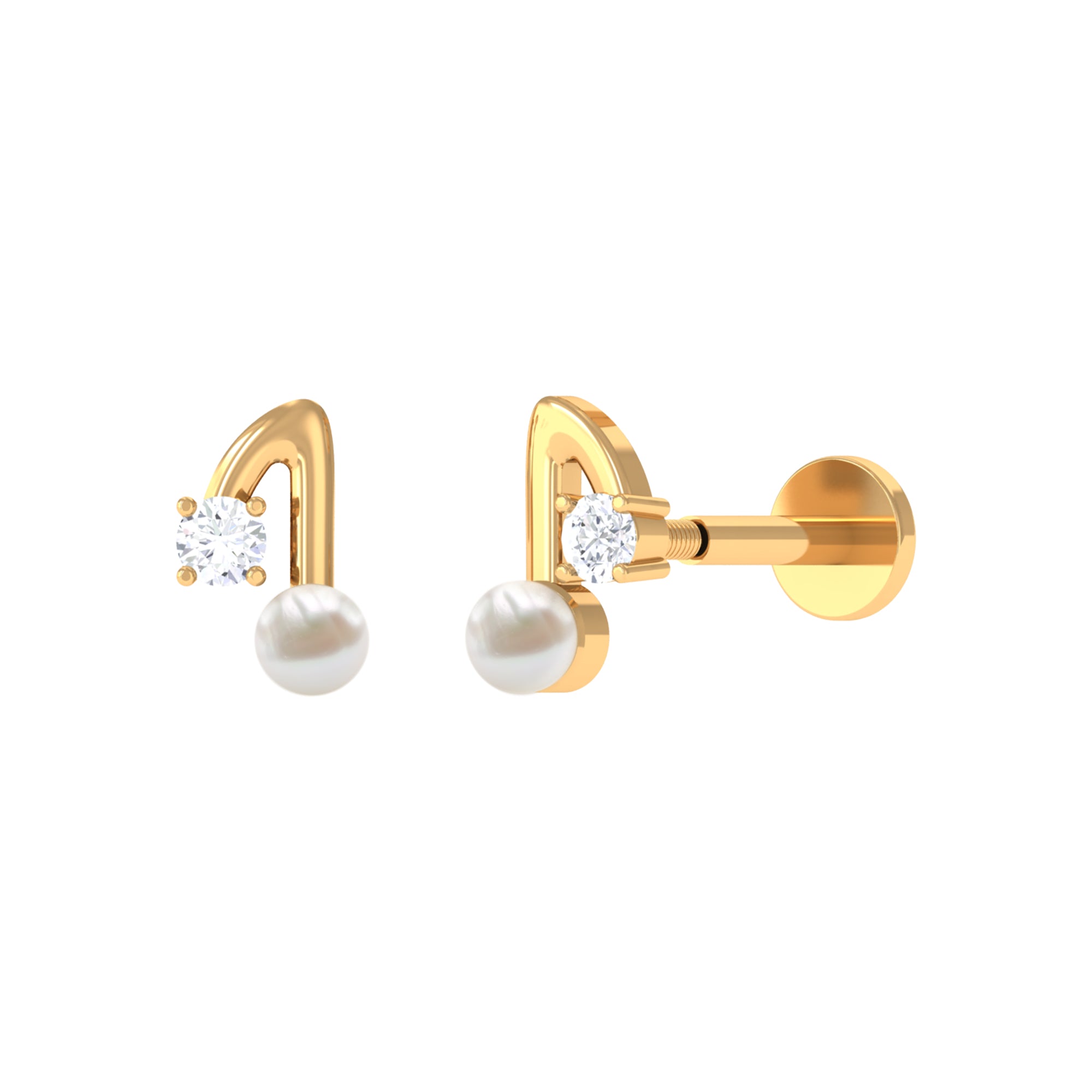 Rosec Jewels-Natural Freshwater Pearl Music Note Helix Earring with Diamond