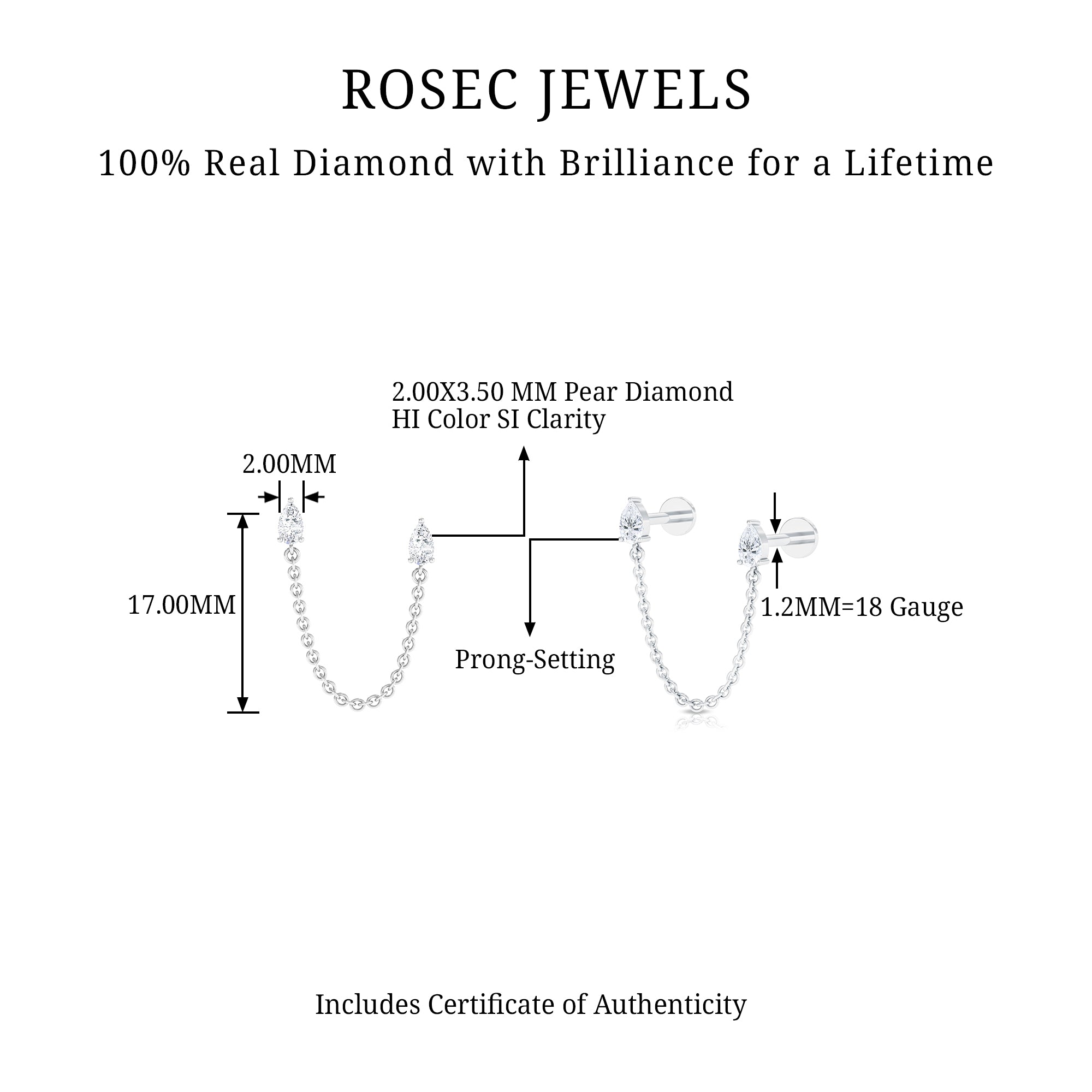 Rosec Jewels-Pear Shape Diamond Chain Double Piercing Earring