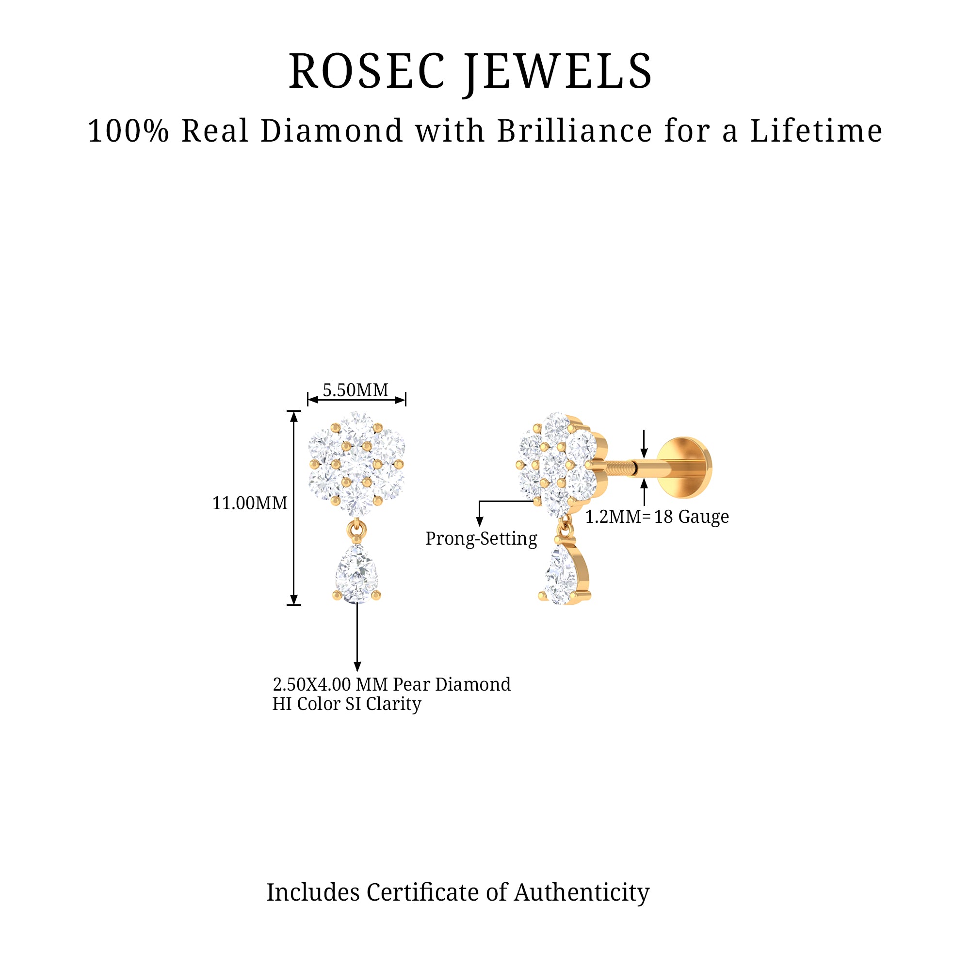 Rosec Jewels-Elegant Diamond Flower Cartilage Drop Earring