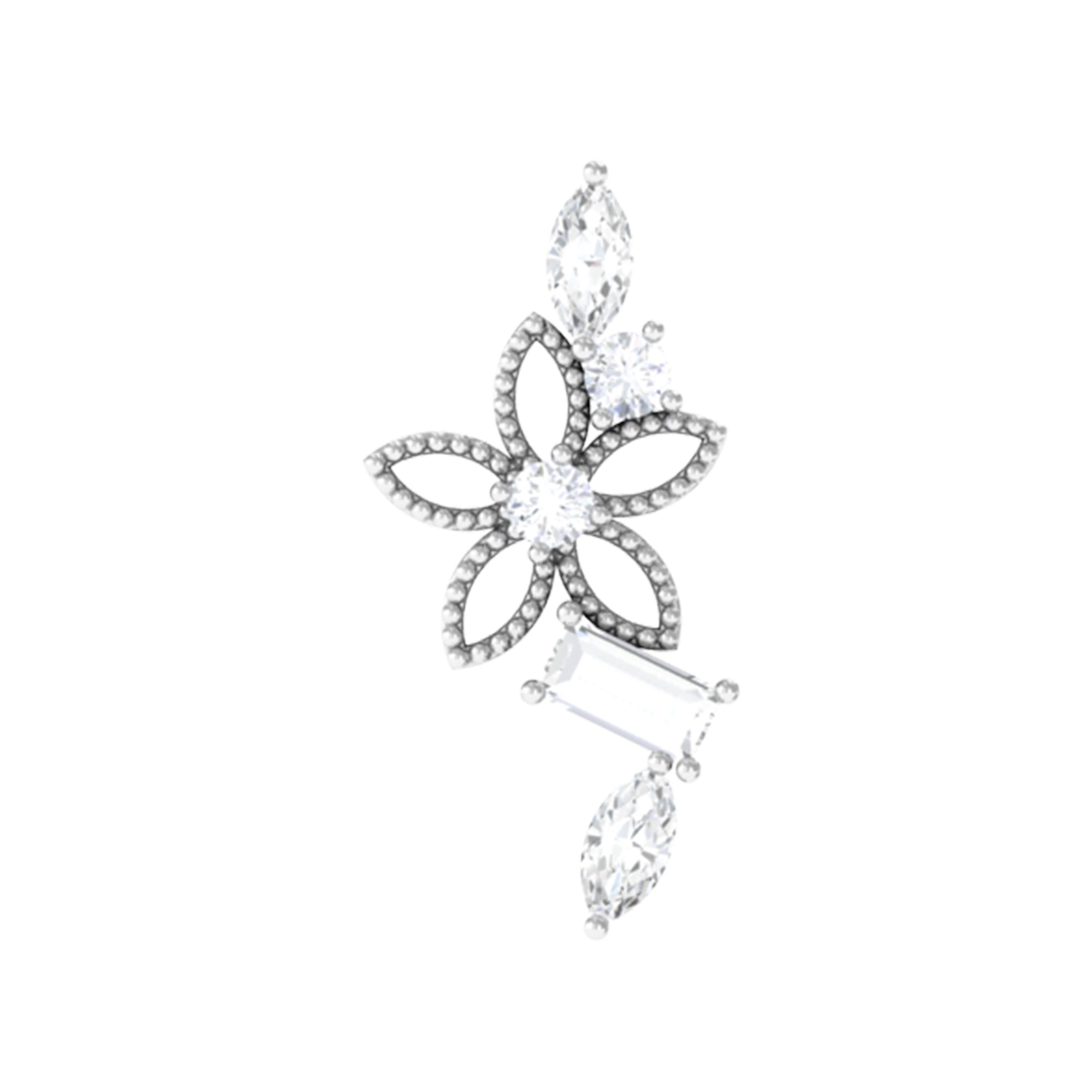 Rosec Jewels-Real Diamond Flower Crawler Earring for Helix Piercing