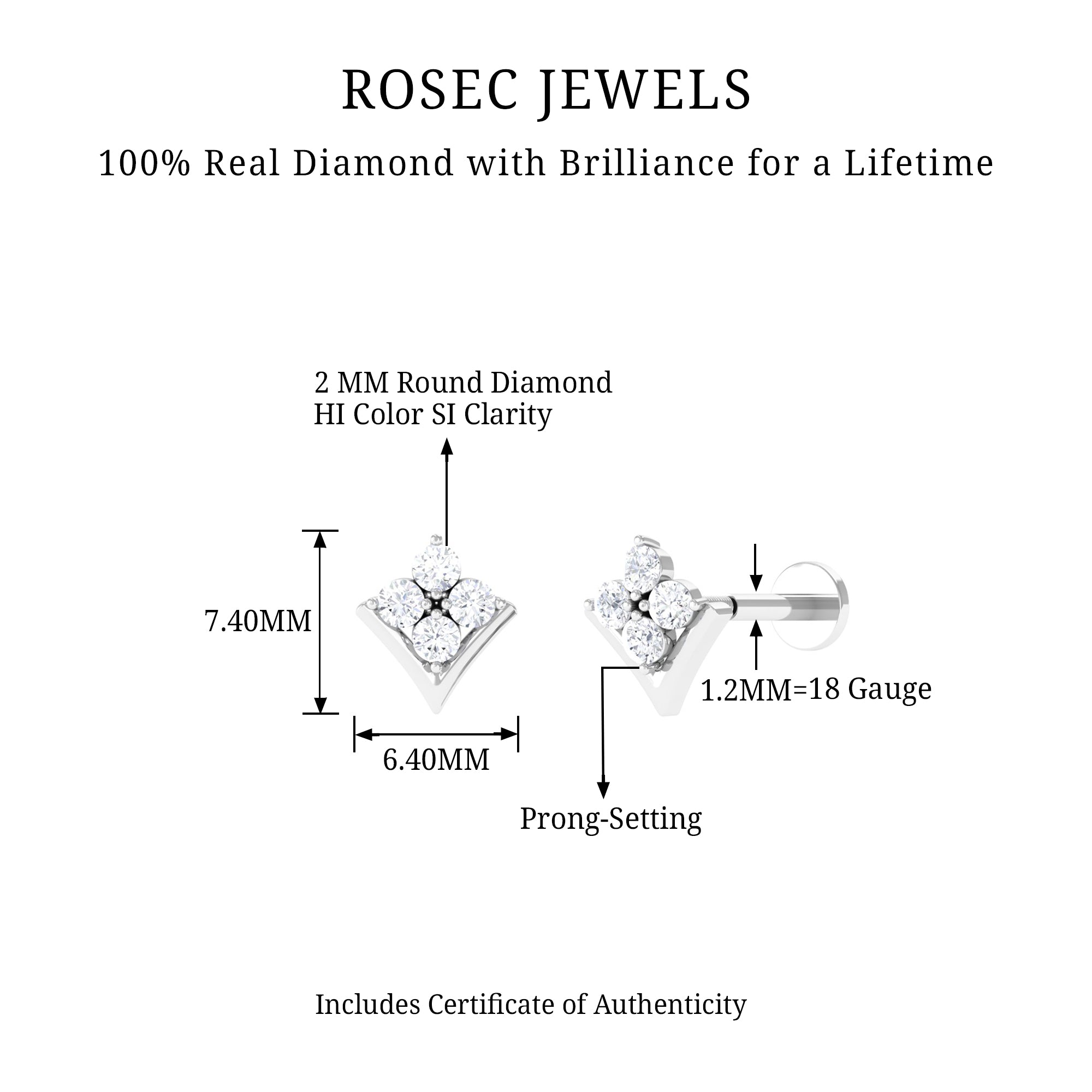 Rosec Jewels-Genuine Diamond Cluster Upper Lobe Earring