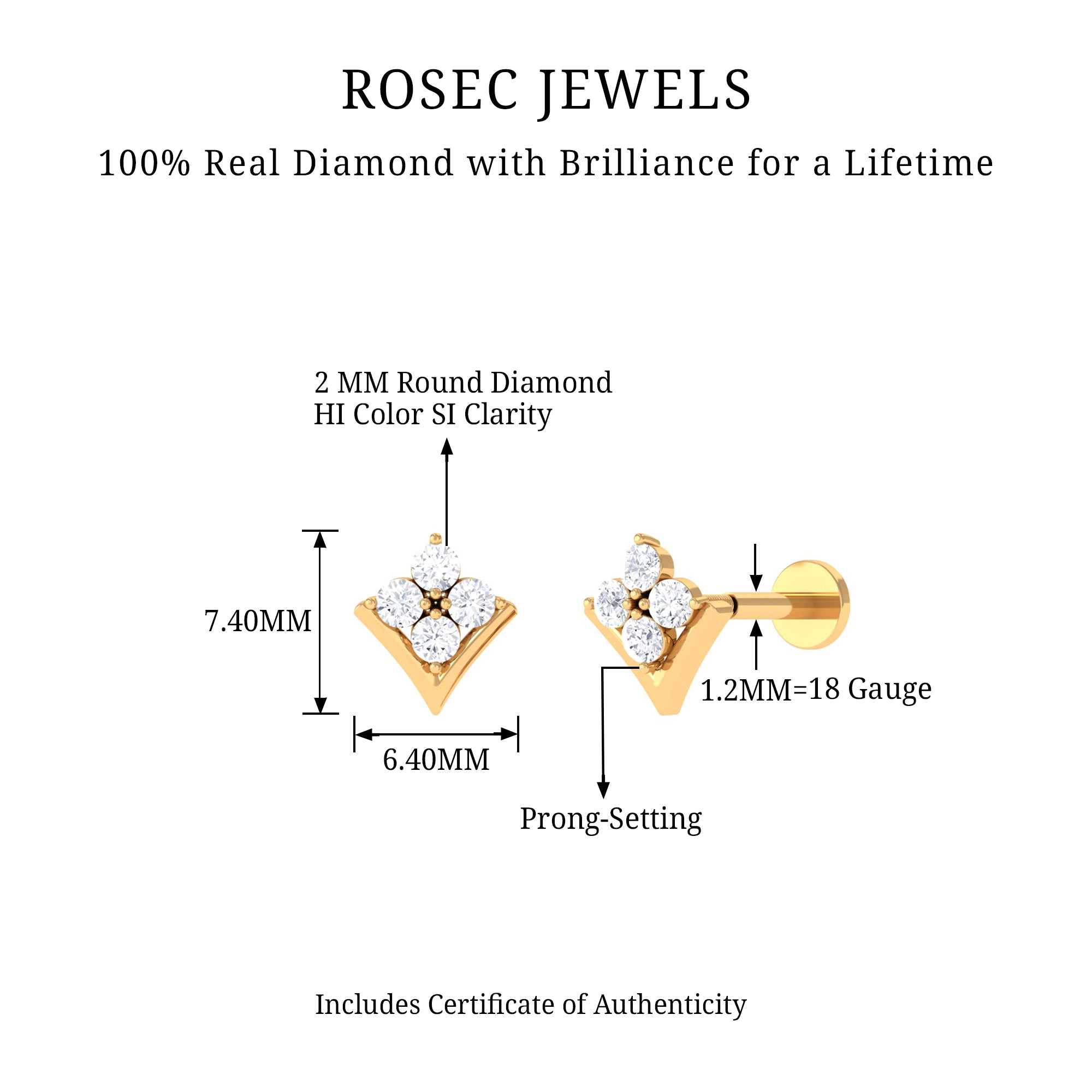 Rosec Jewels-Genuine Diamond Cluster Upper Lobe Earring