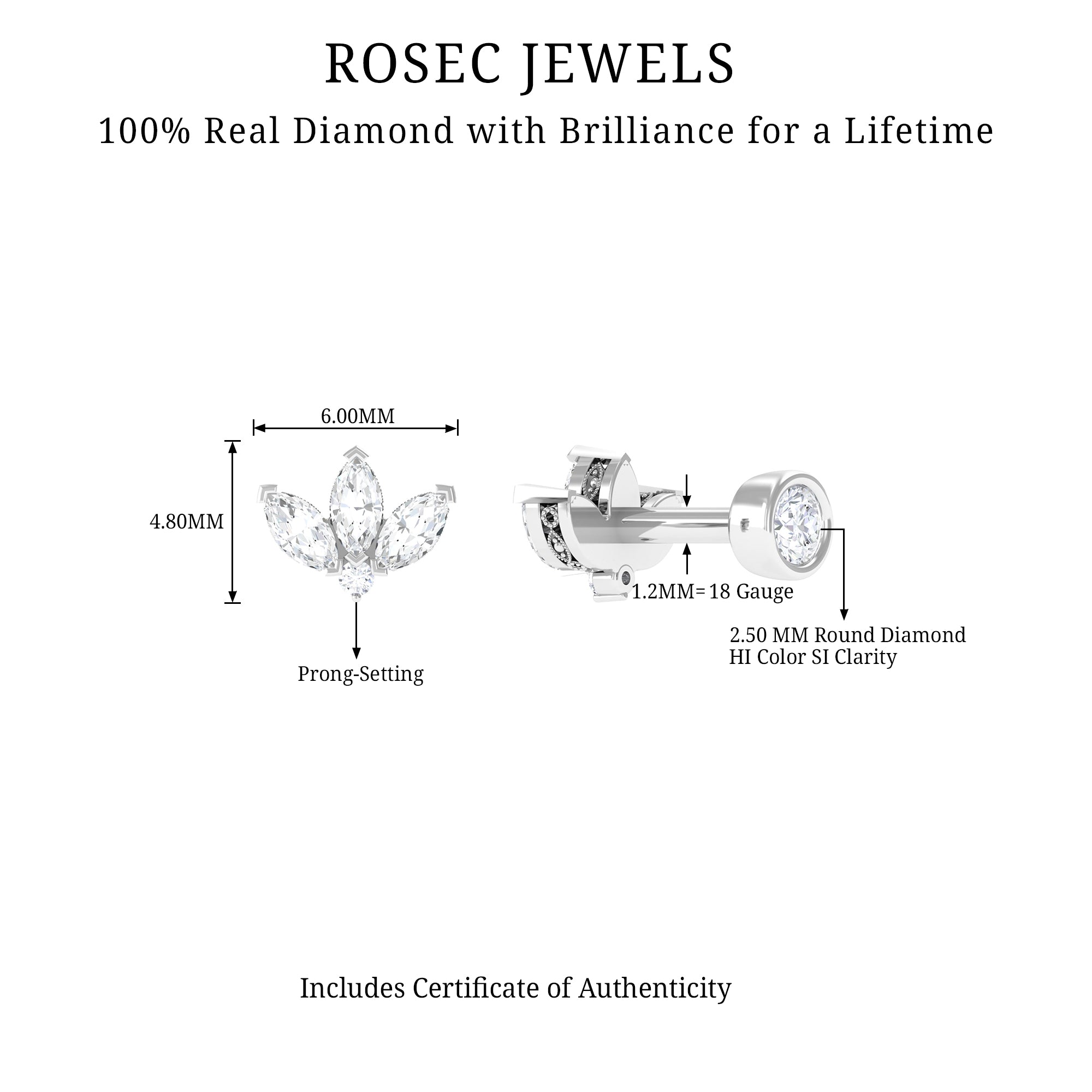 Rosec Jewels-Marquise Diamond Lotus Cartilage Earring