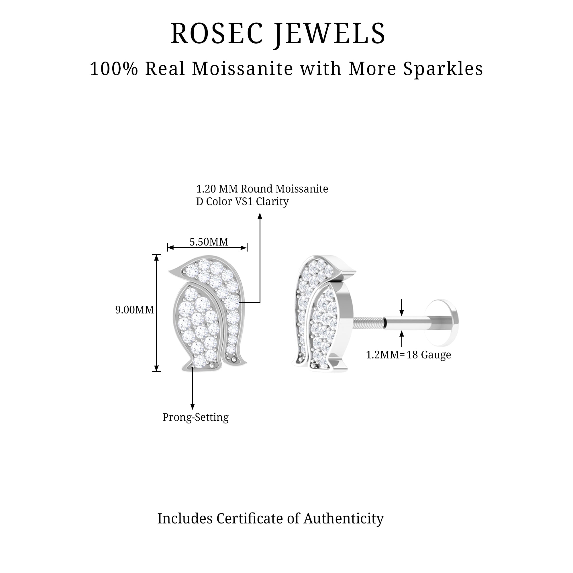 Rosec Jewels-Certified Moissanite Penguin Cartilage Earring