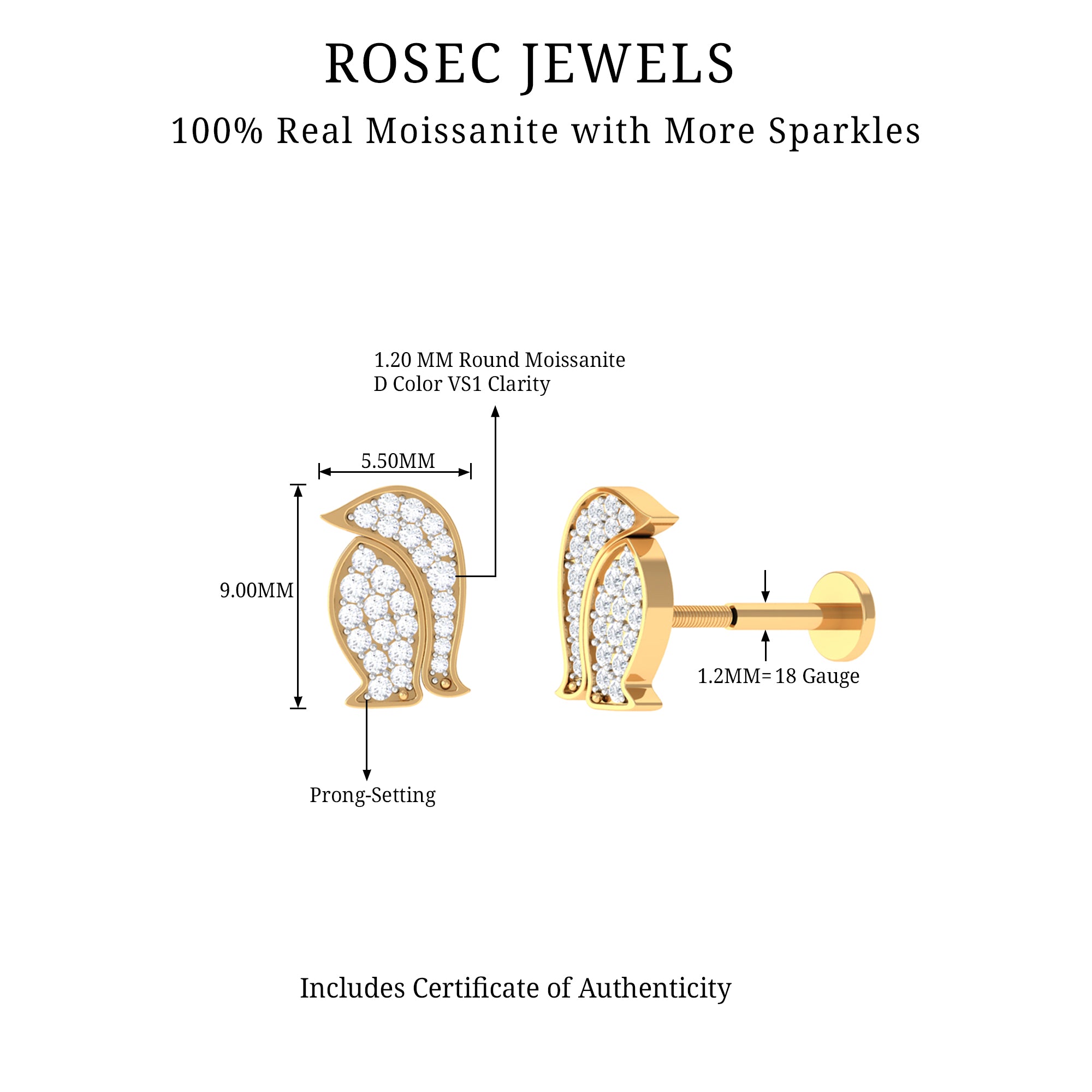 Rosec Jewels-Certified Moissanite Penguin Cartilage Earring