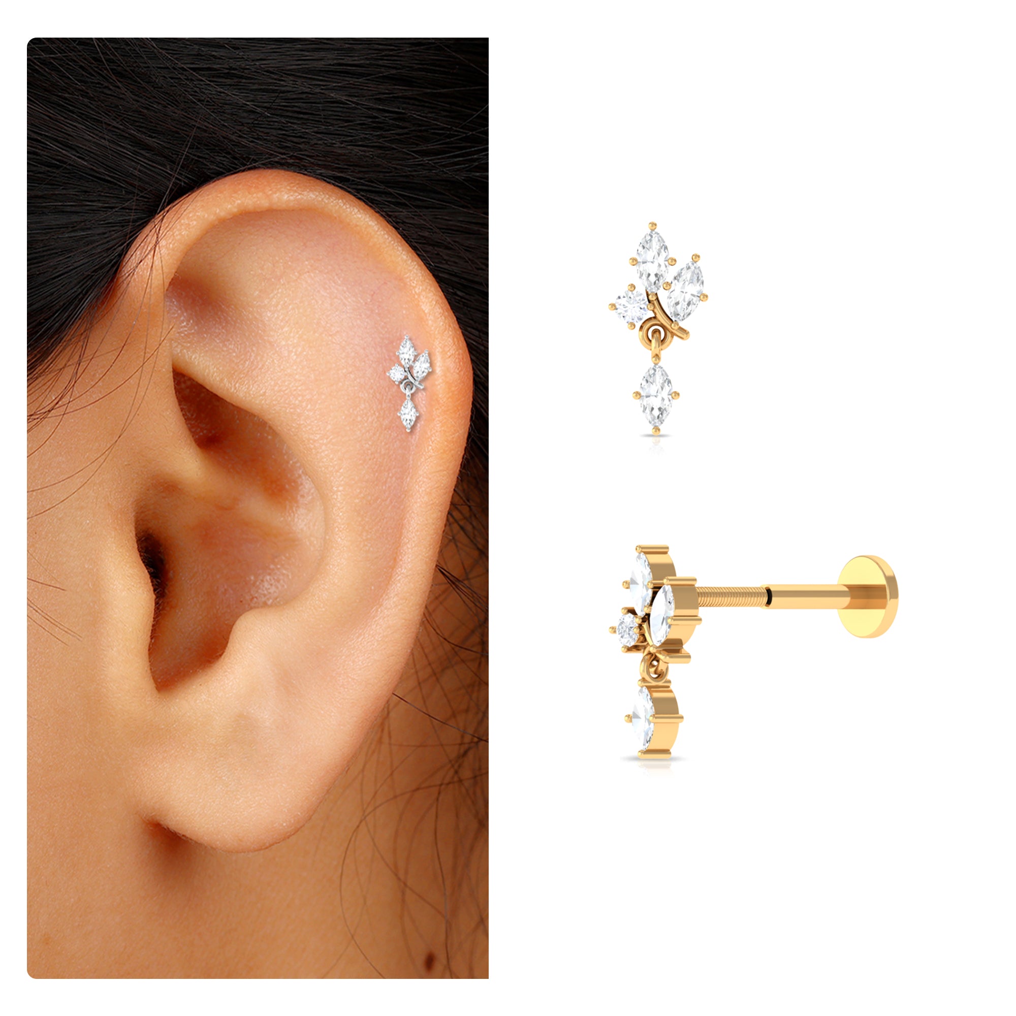 Rosec Jewels-Marquise Moissanite Gold Cartilage Dangle Earring