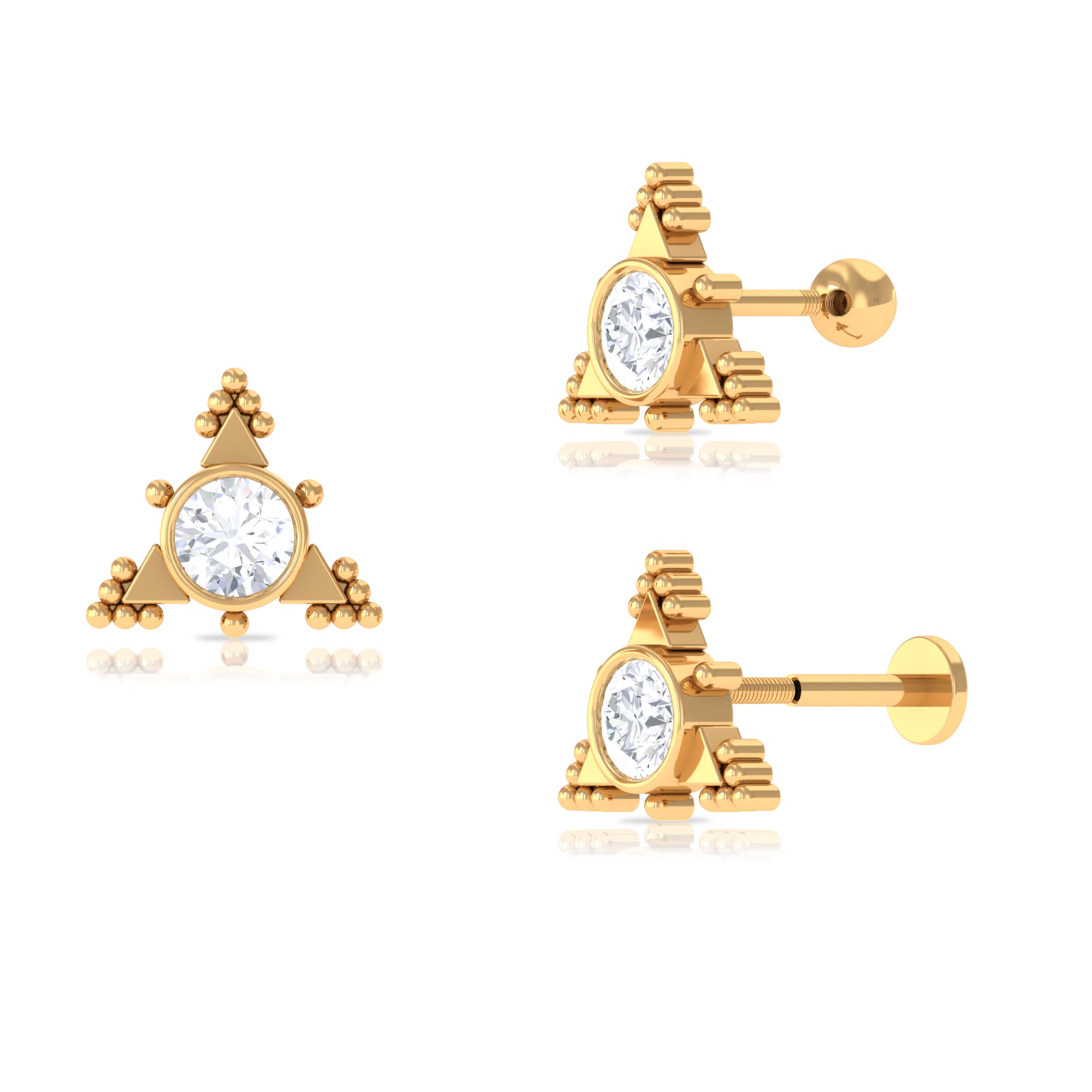 Rosec Jewels-Moissanite Geometric Helix Earring with Gold Beads