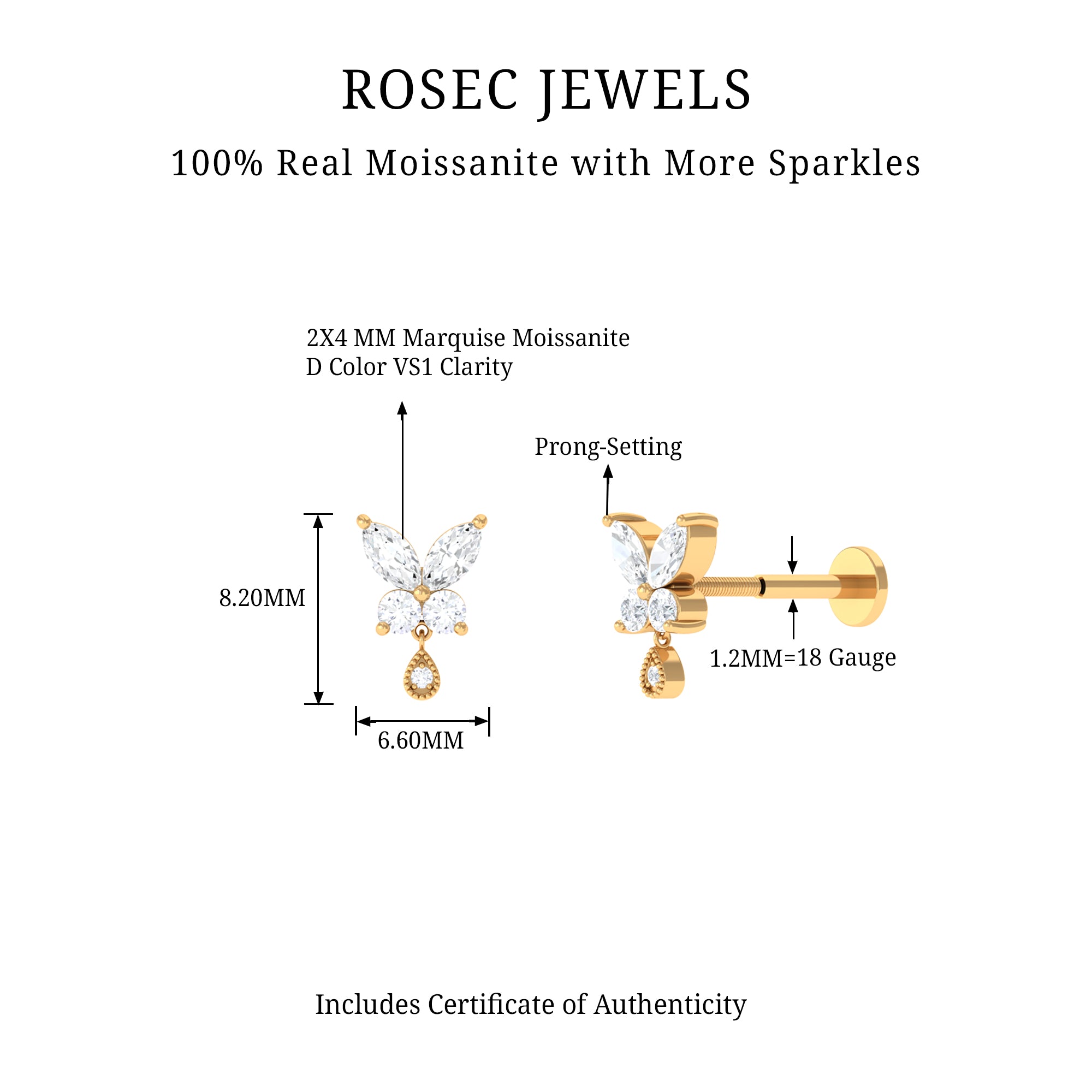 Rosec Jewels-Marquise Moissanite Butterfly Dangle Earring