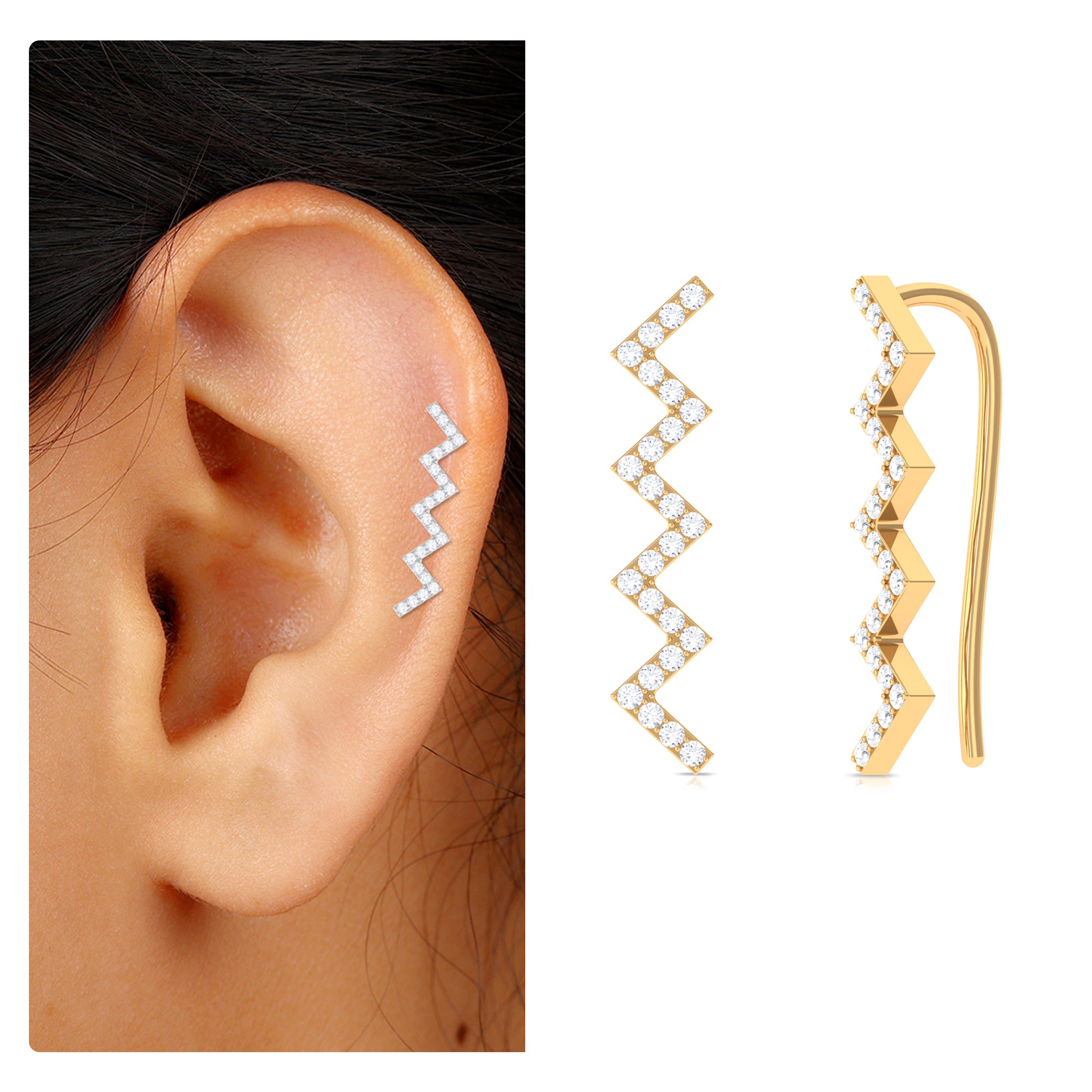 Rosec Jewels-Moissanite Zig Zag Climber Earring for Helix Piercing