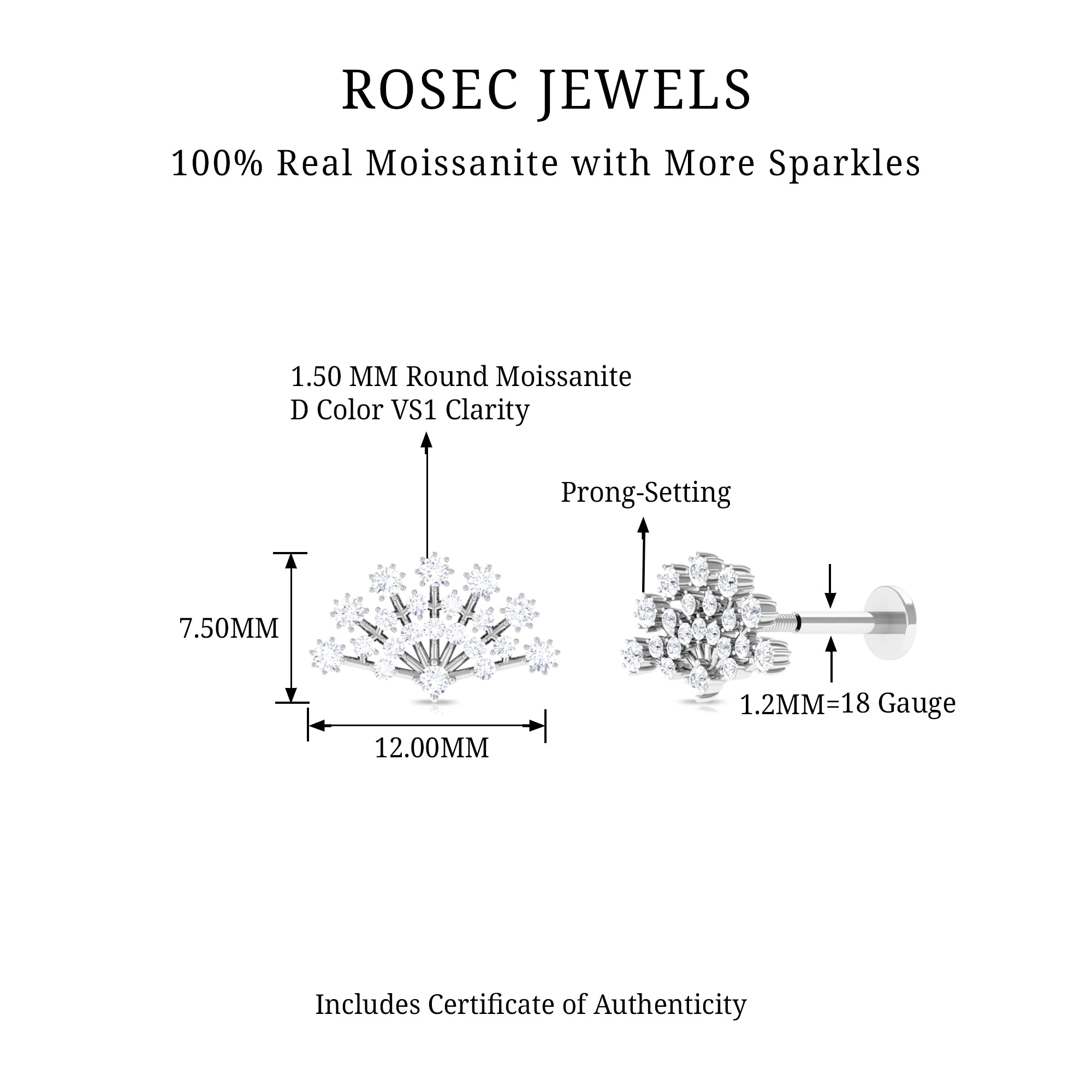 Rosec Jewels-Moissanite Chinese Fan Shaped Cartilage Earring