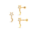 Rosec Jewels-Moissanite Moon and Star Dangle Earring in Gold