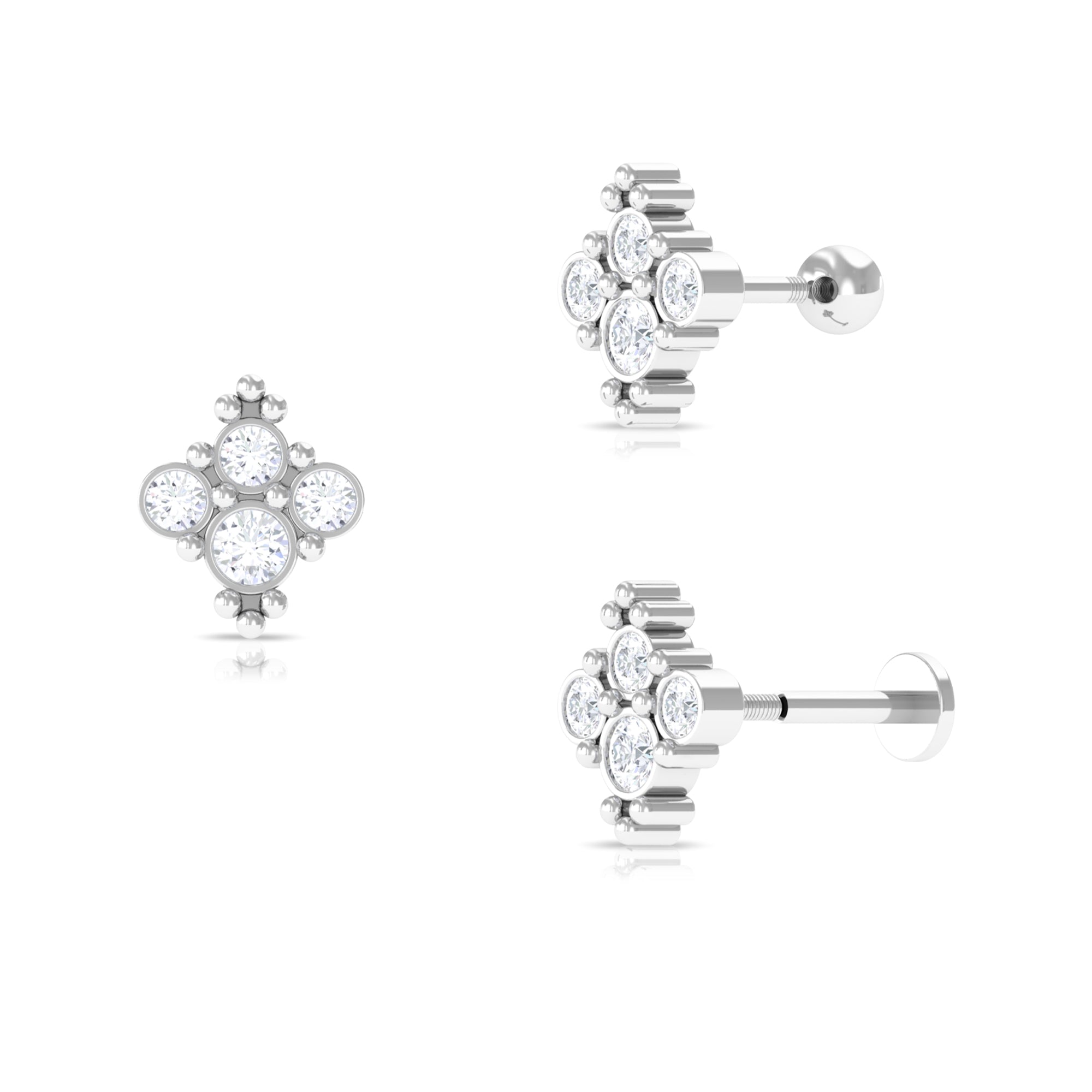 Rosec Jewels-Moissanite Cluster Tragus Earring with Gold Beads