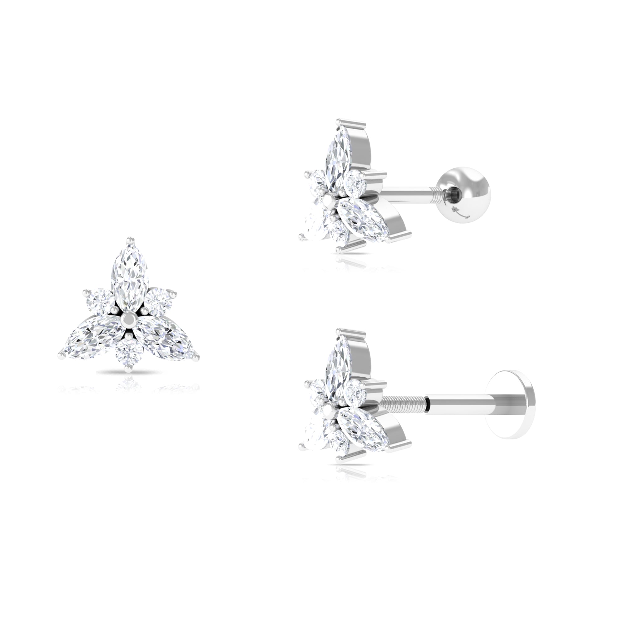 Rosec Jewels-Marquise Moissanite Floral Helix Earring in Gold