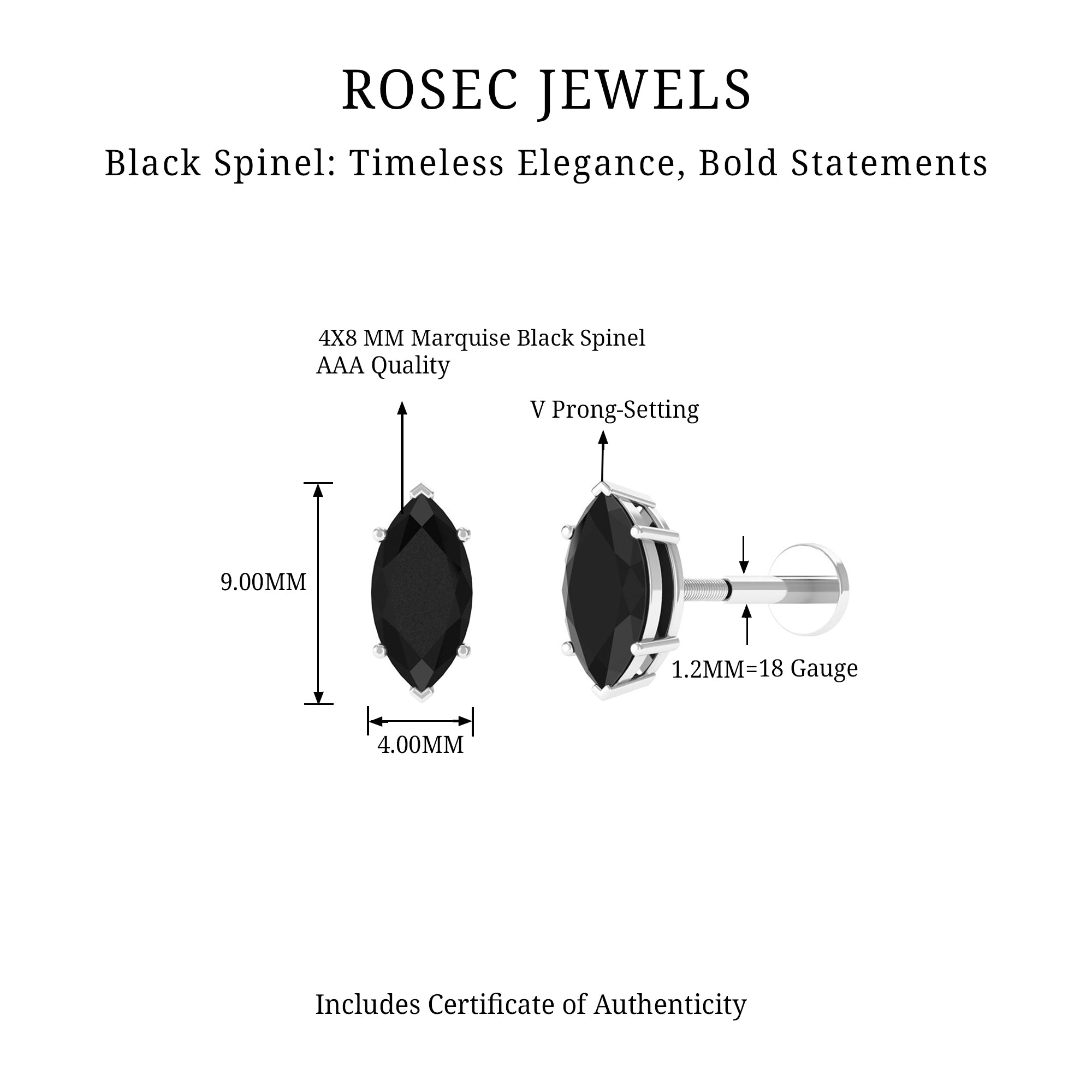 Rosec Jewels-Marquise Black Spinel Simple Cartilage Earing