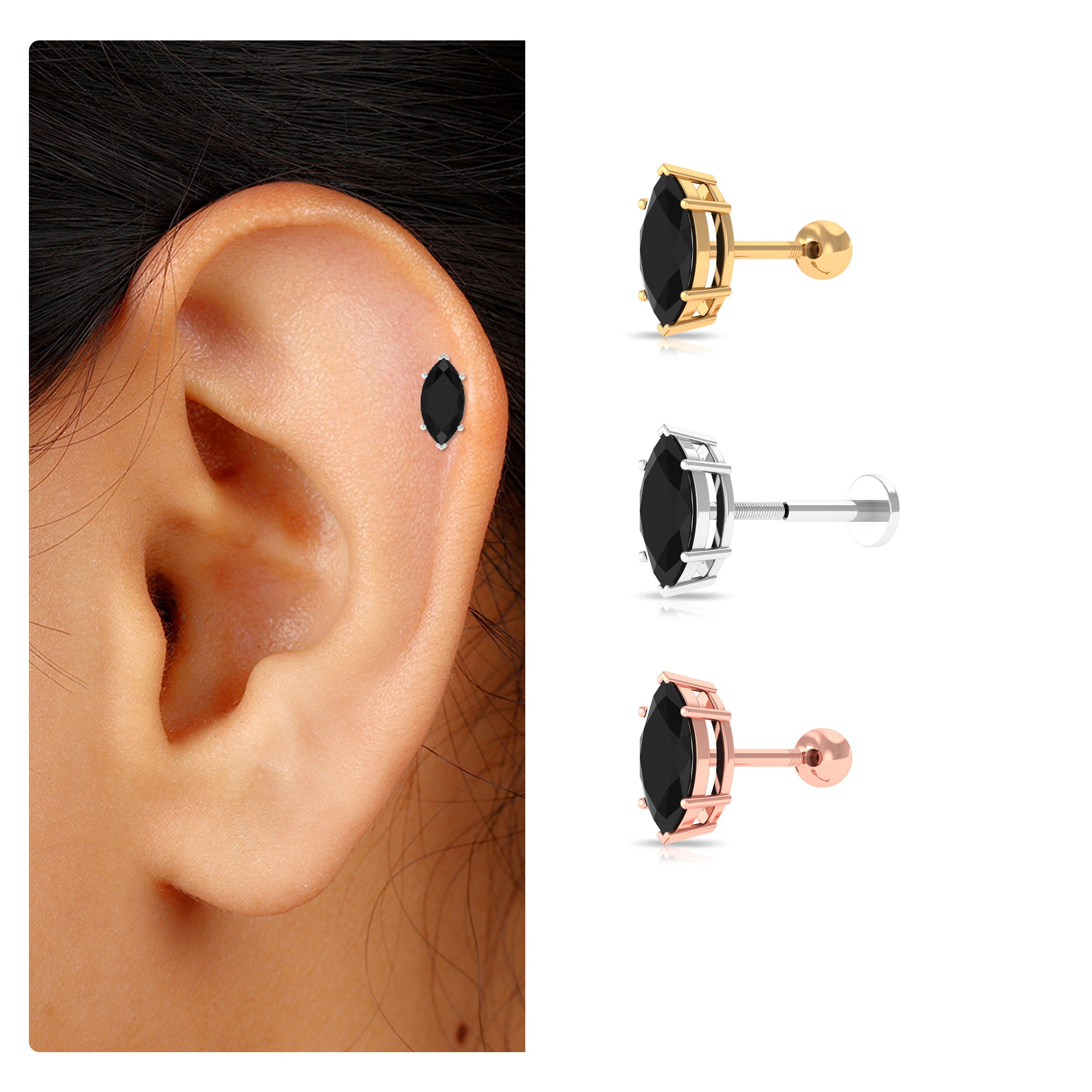 Rosec Jewels-Marquise Black Spinel Simple Cartilage Earing