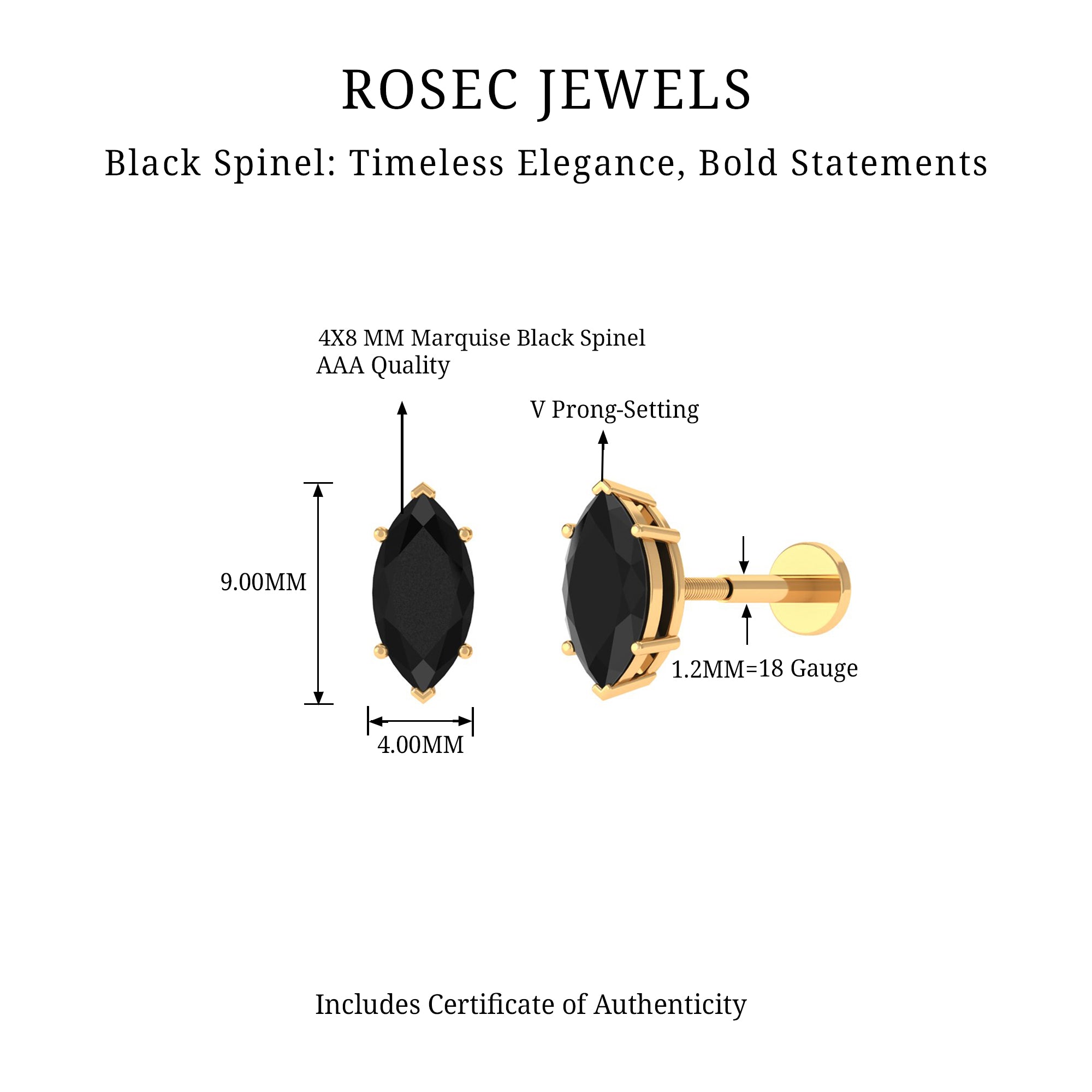 Rosec Jewels-Marquise Black Spinel Simple Cartilage Earing