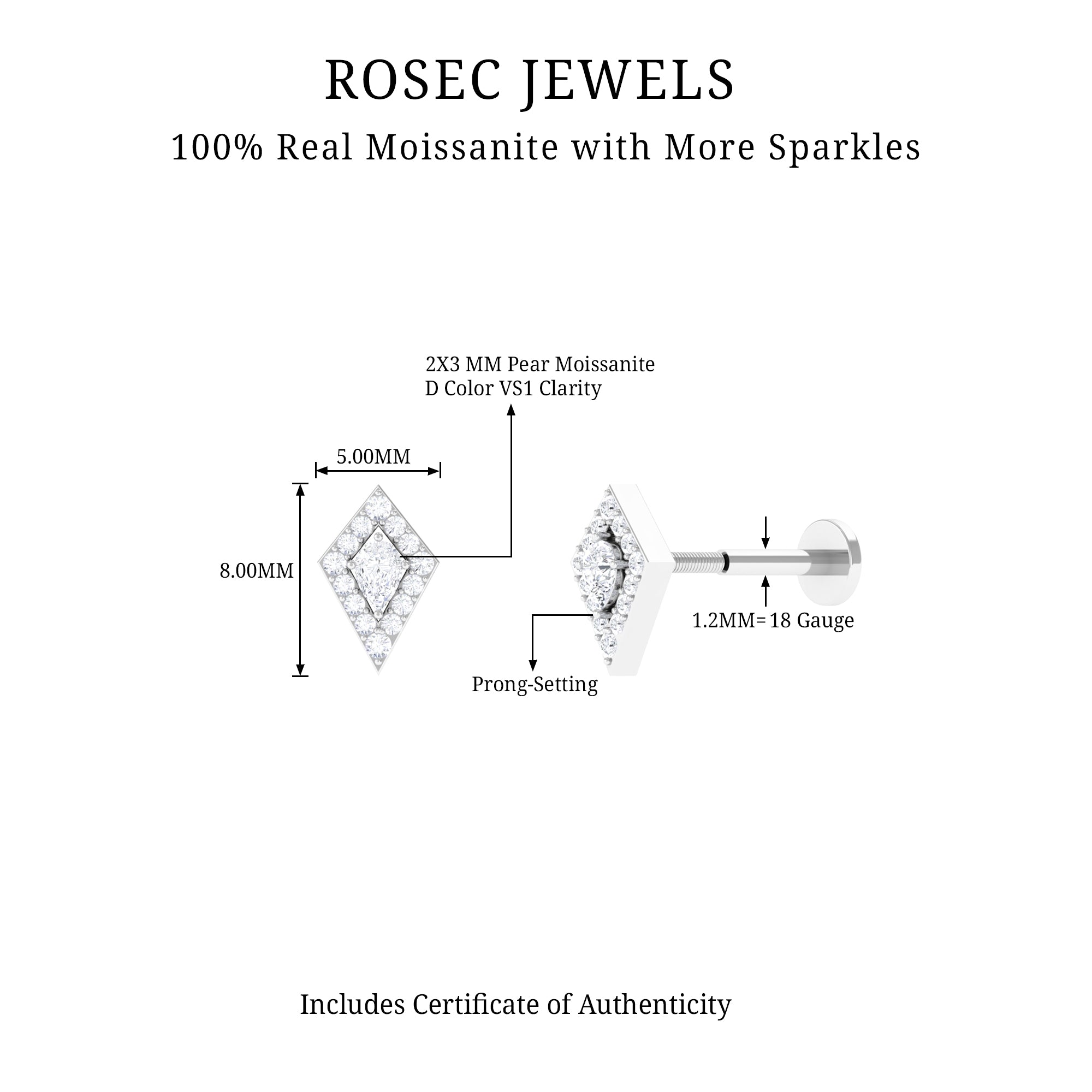 Rosec Jewels-Unique Moissanite Kite Earring for Cartilage Piercing