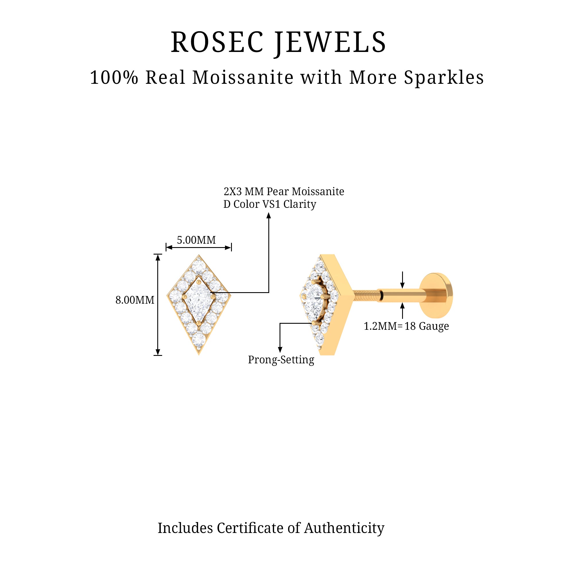 Rosec Jewels-Unique Moissanite Kite Earring for Cartilage Piercing