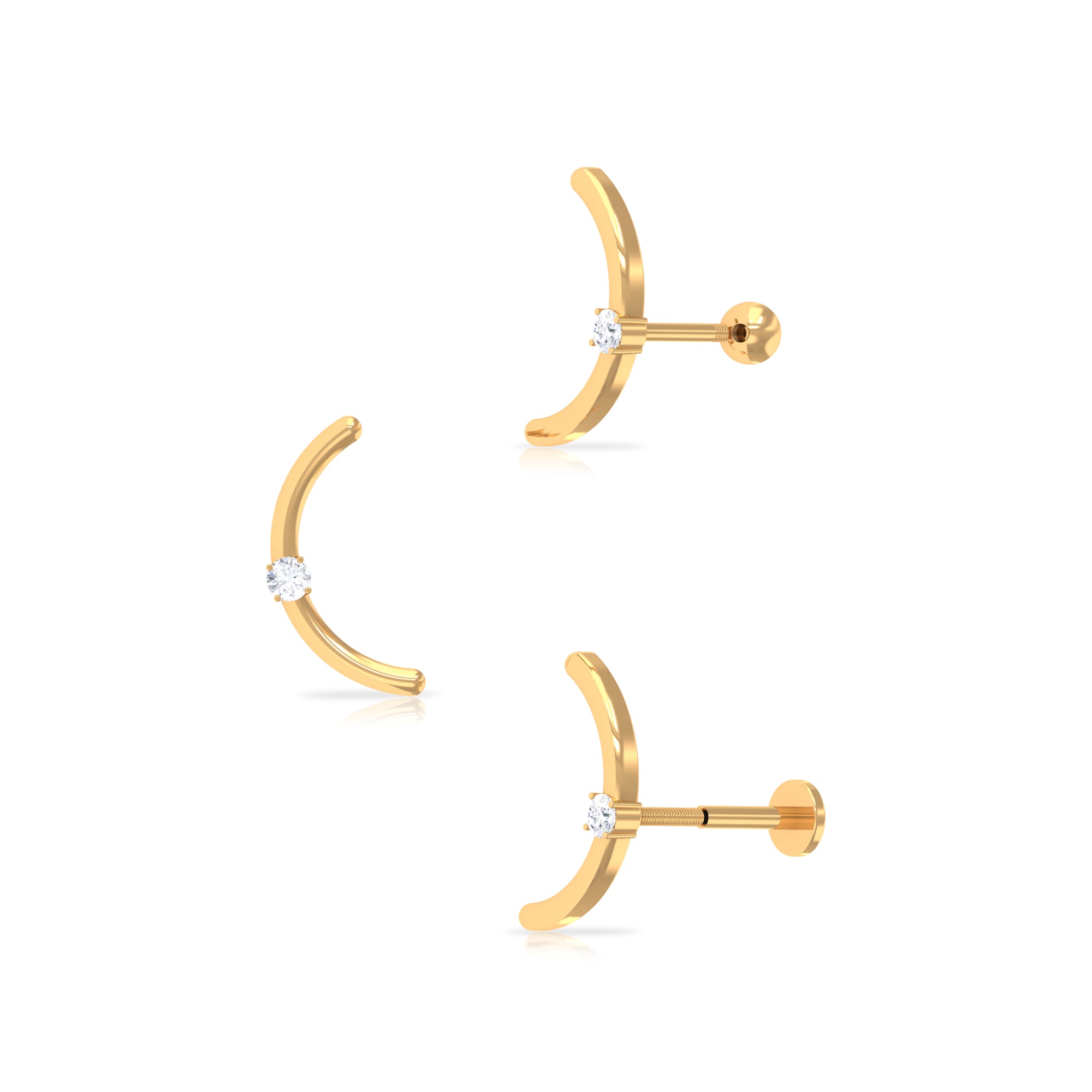 Rosec Jewels-Minimalist Gold Curved Crawler Earring with Moissanite