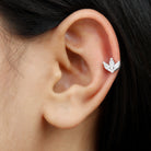 Rosec Jewels-Moissanite Lotus Flower Earring for Cartilage Piercing