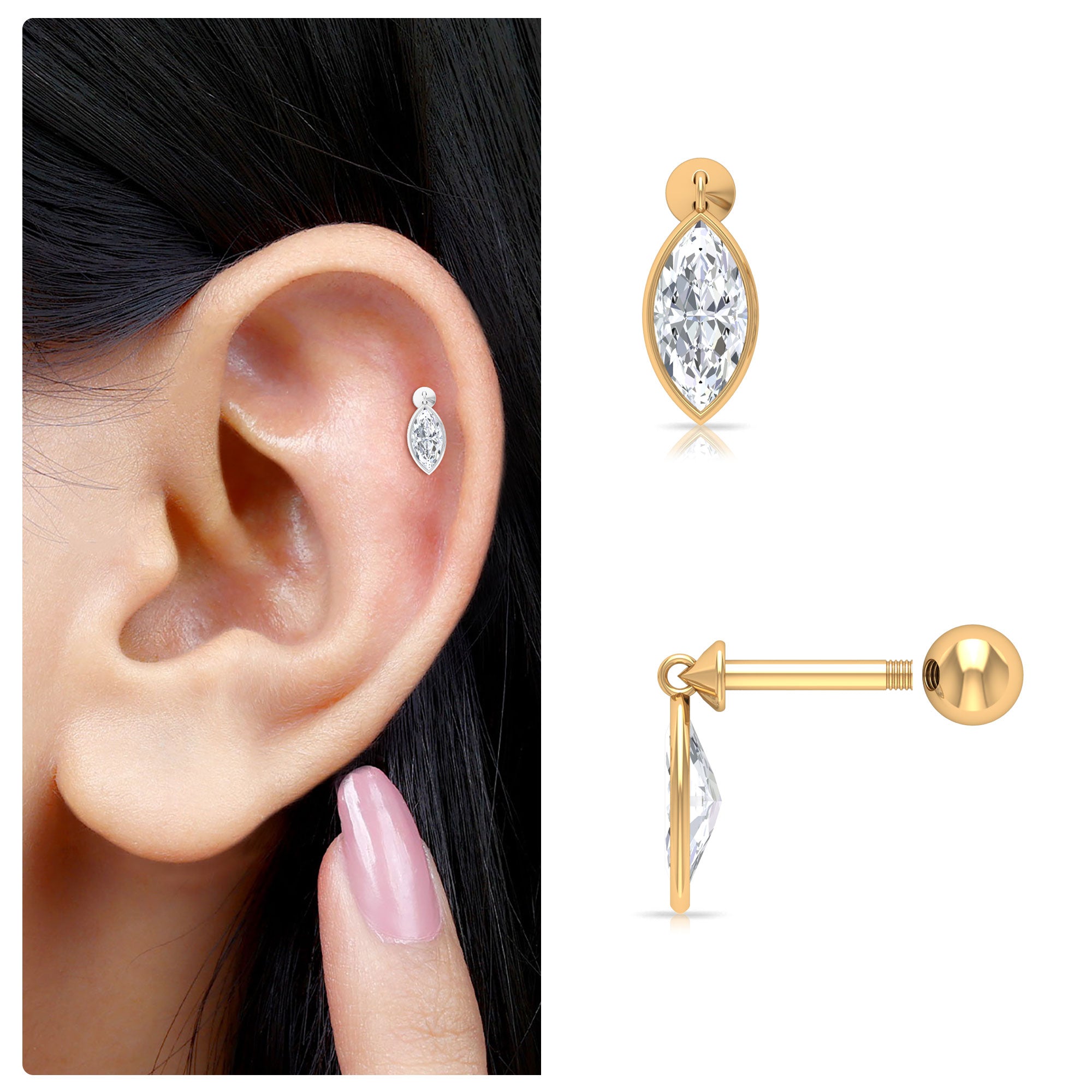 Rosec Jewels-Certified Moissanite Dangling Earring for Helix Piercing