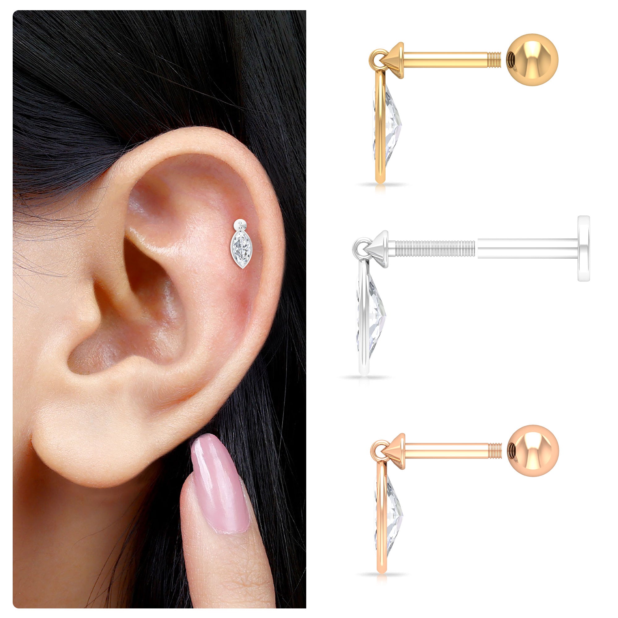 Rosec Jewels-Certified Moissanite Dangling Earring for Helix Piercing