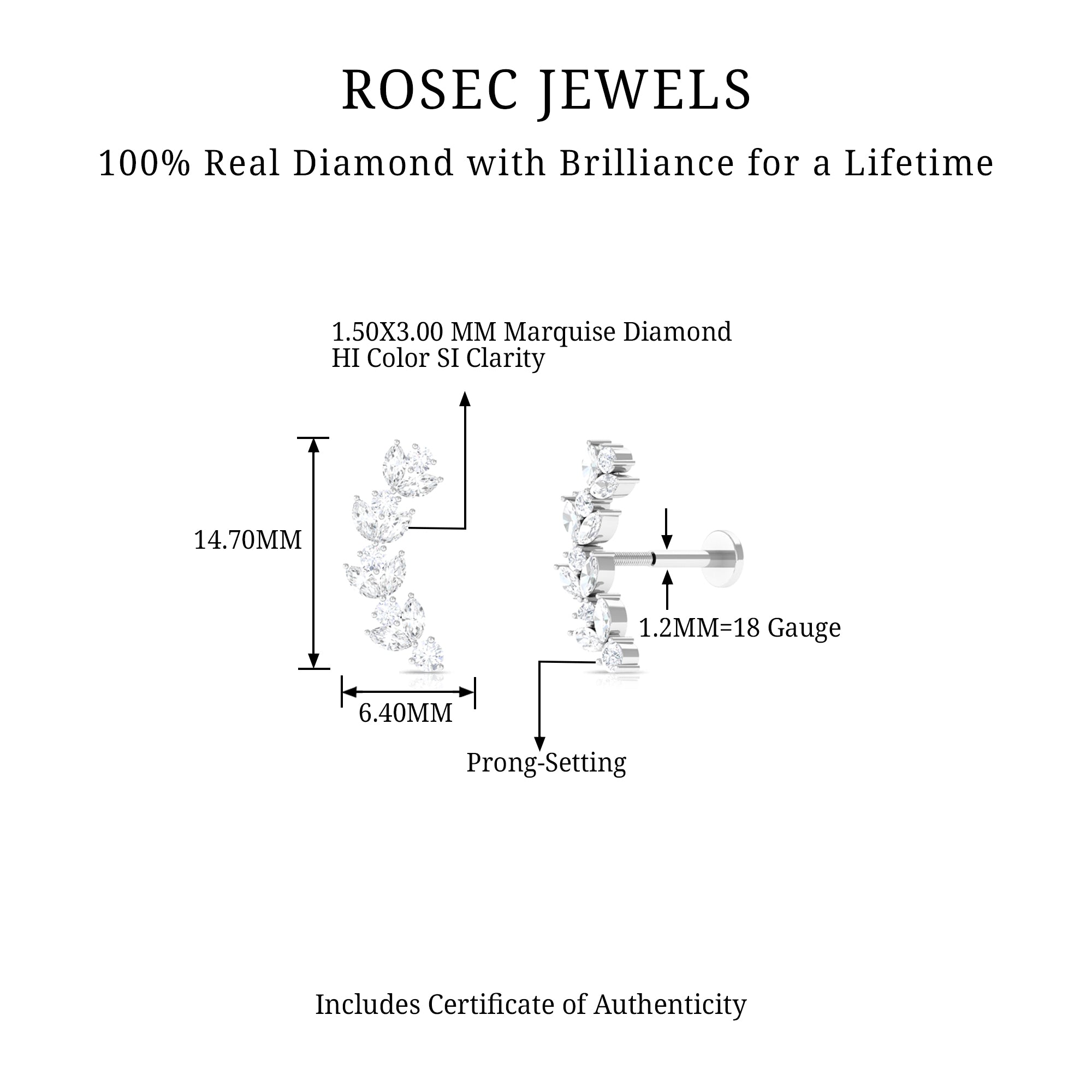 Rosec Jewels-Nature Inspired Diamond Leaf Crawler Helix Earring