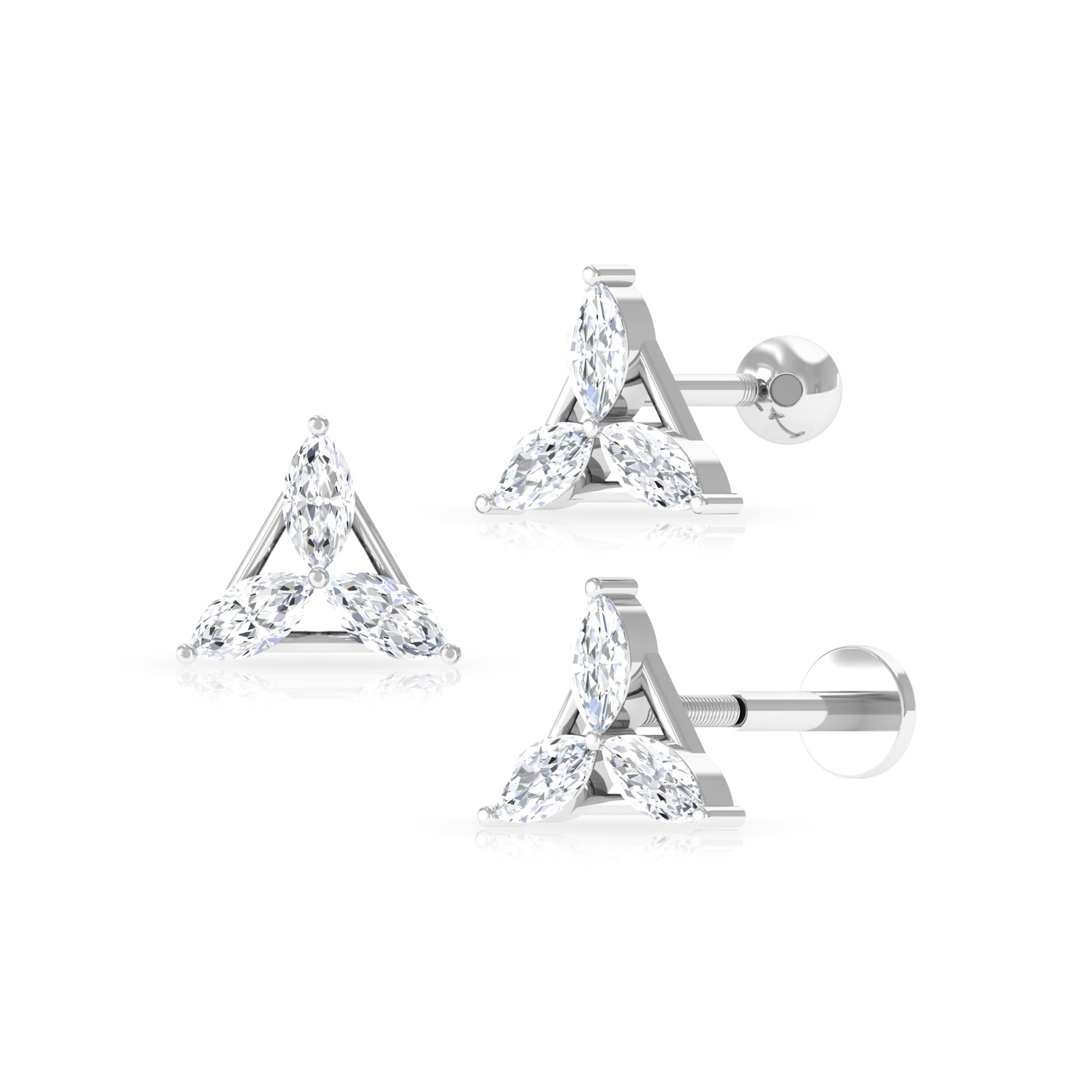 Rosec Jewels-Marquise Moissanite Triangle Cartilage Earring in Gold