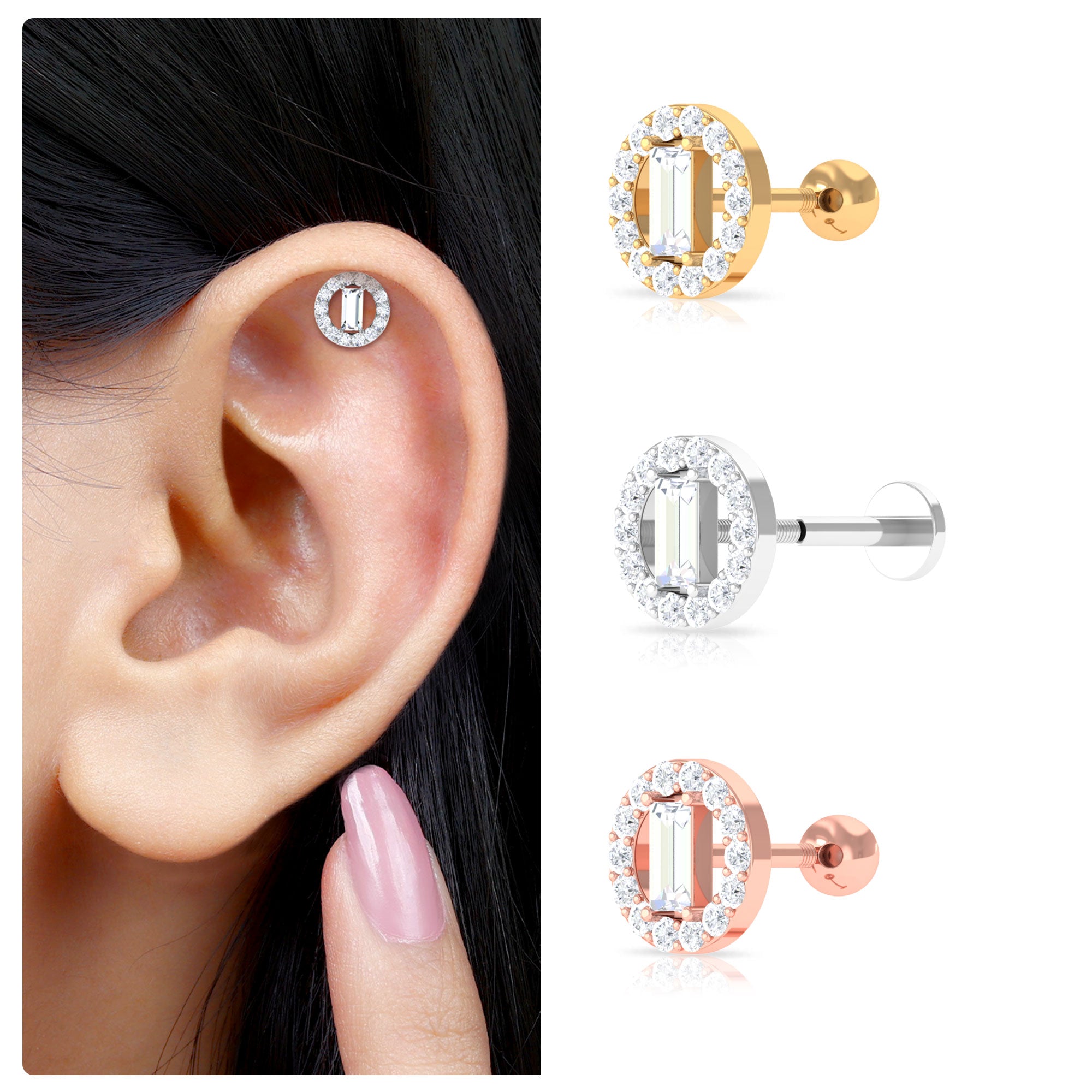 Rosec Jewels-Certified Moissanite Circle Helix Earring in Gold