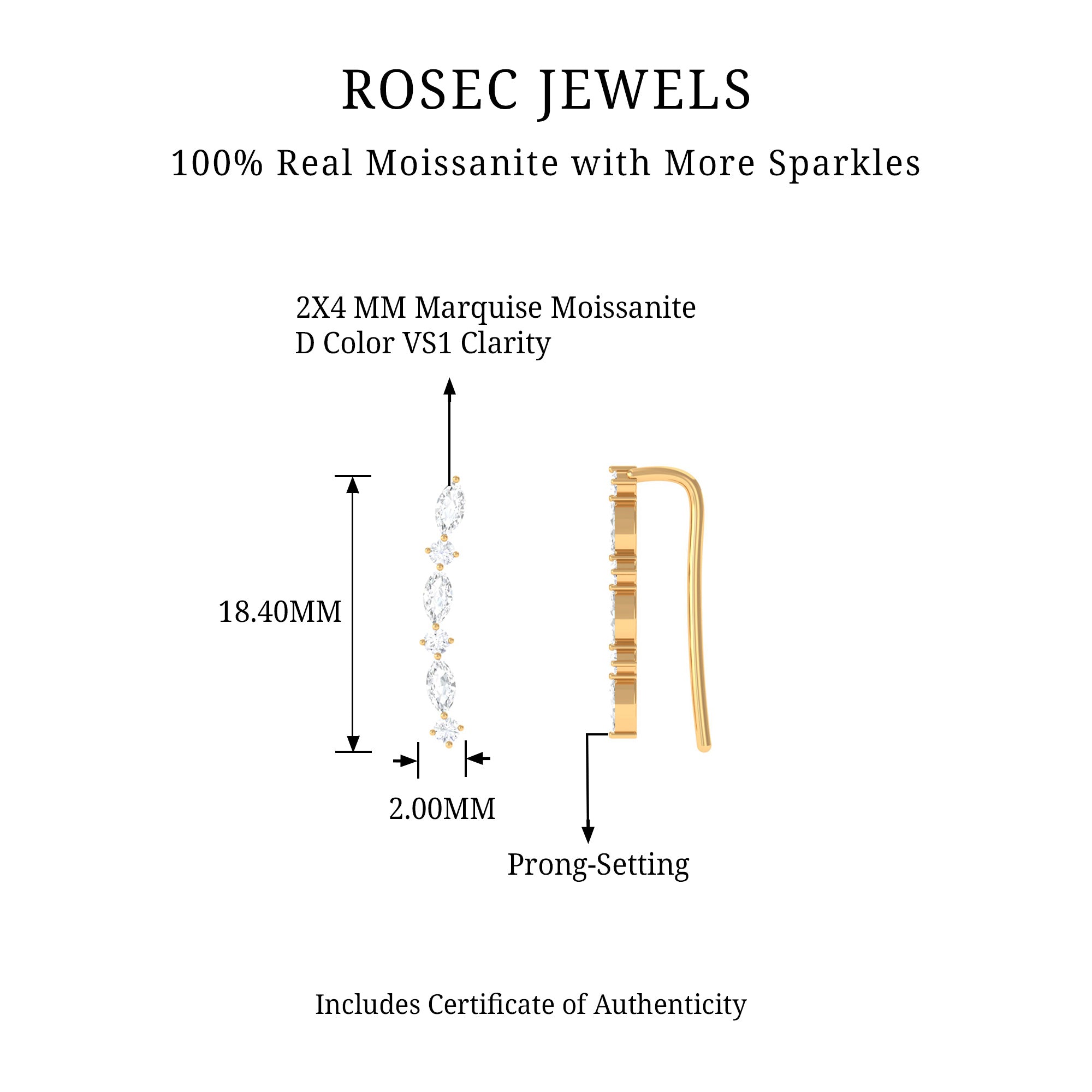 Rosec Jewels-Marquise and Round Moissanite Unique Climber Earring