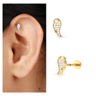 Rosec Jewels-Minimal Moissanite Gold Wing Earring for Cartilage Piercing