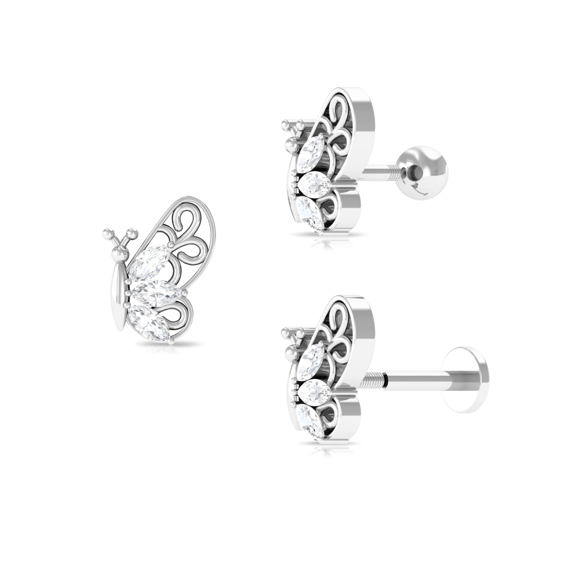 Rosec Jewels-Moissanite Butterfly Helix Earring with Gold Filigree