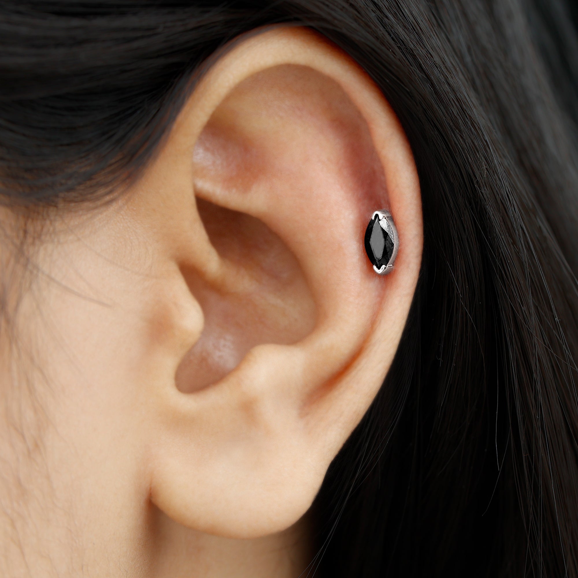 Rosec Jewels-Marquise Black Onyx Solitaire Conch Earring