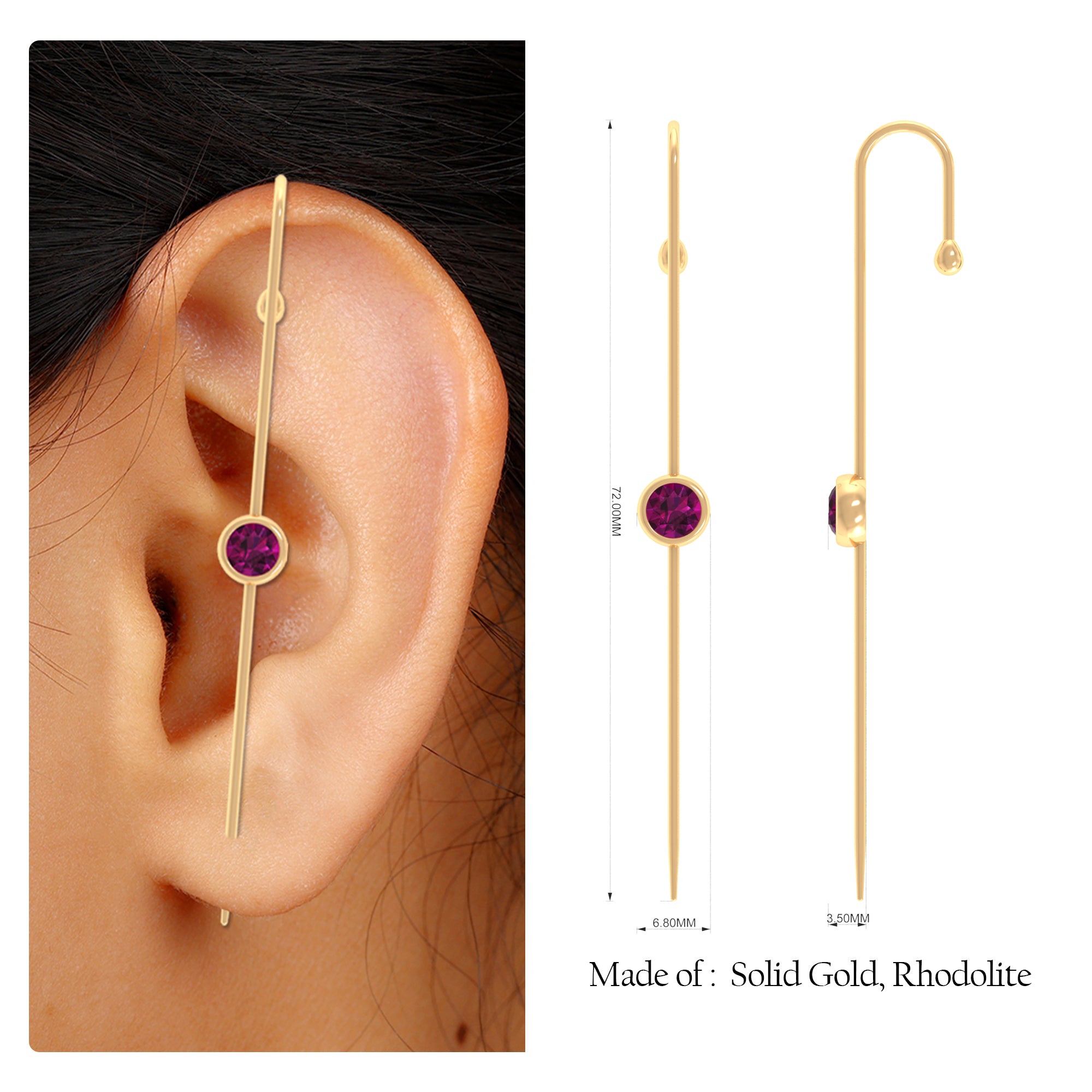 Rosec Jewels-5 MM Round Rhodolite Solitaire Ear Pin in Bezel Setting