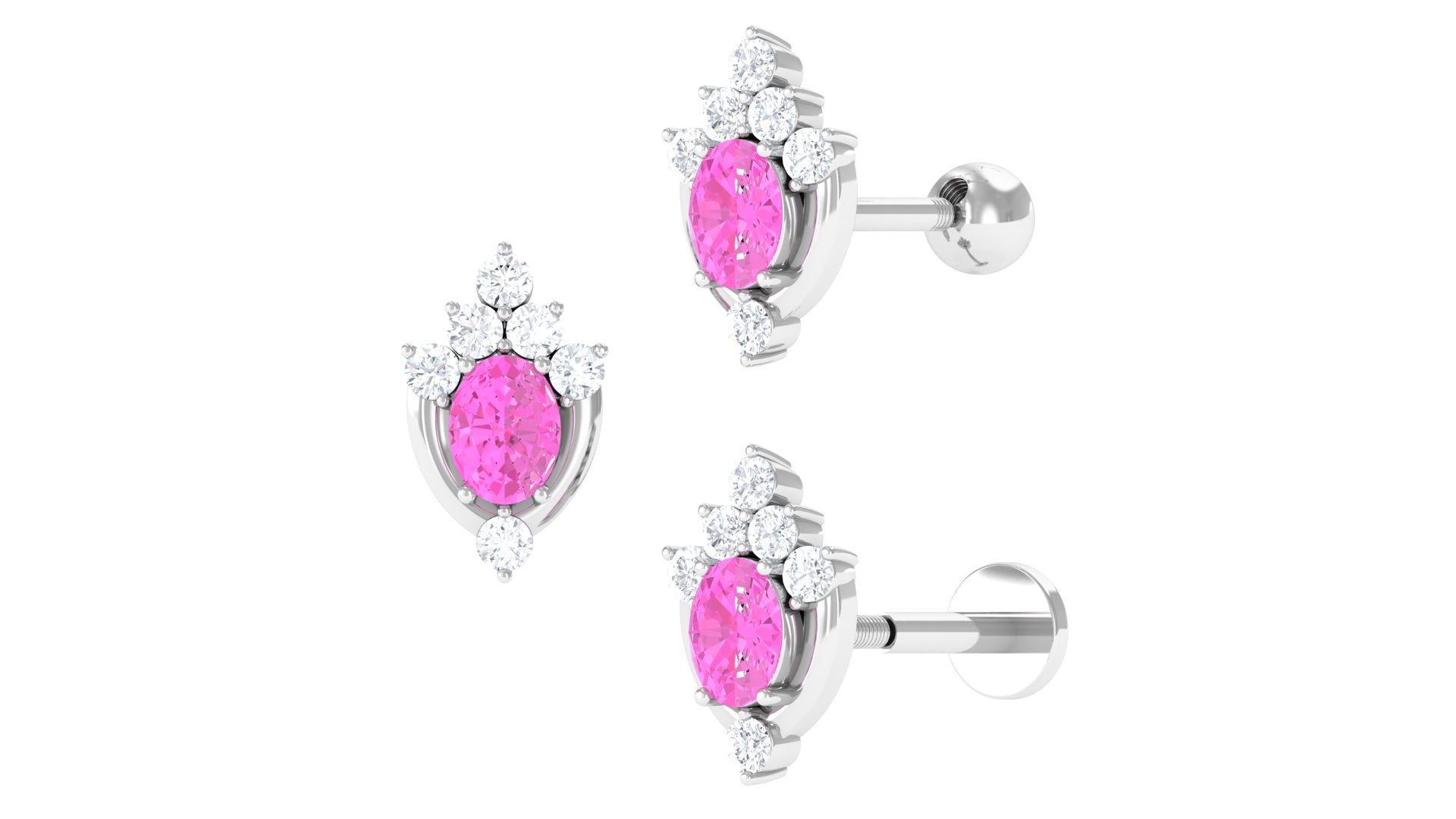 Rosec Jewels-Created Pink Sapphire Unique Rook Earring with Moissanite