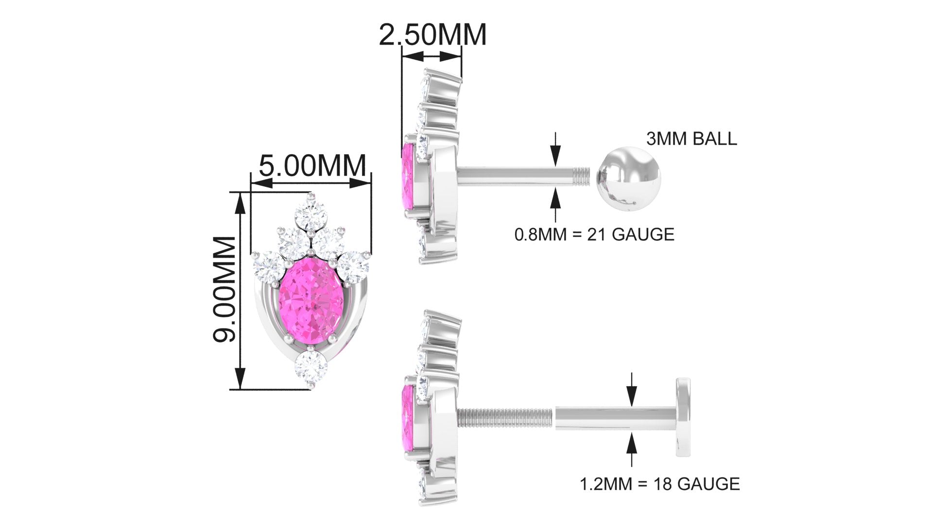 Rosec Jewels-Created Pink Sapphire Unique Rook Earring with Moissanite