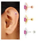 Rosec Jewels-Created Pink Sapphire Unique Rook Earring with Moissanite