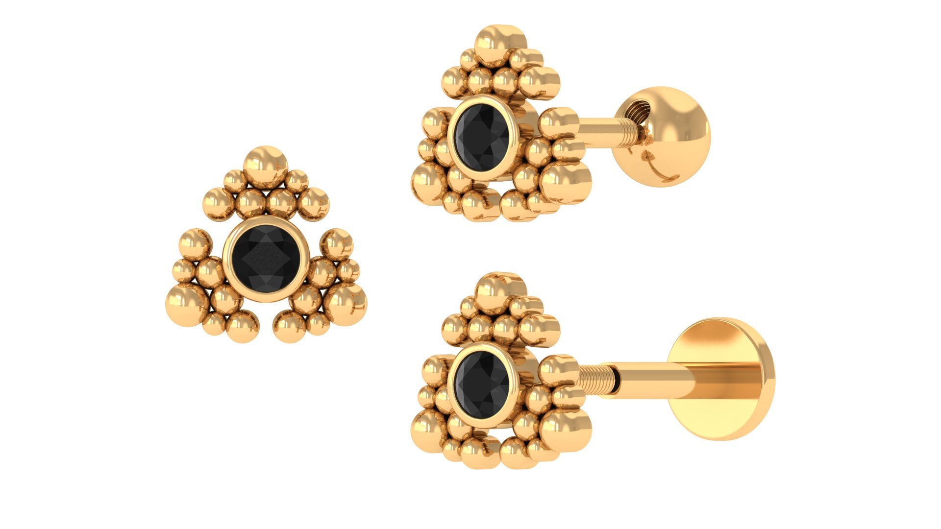 Rosec Jewels-Round Black Diamond Gold Beaded Earring for Helix Piercing