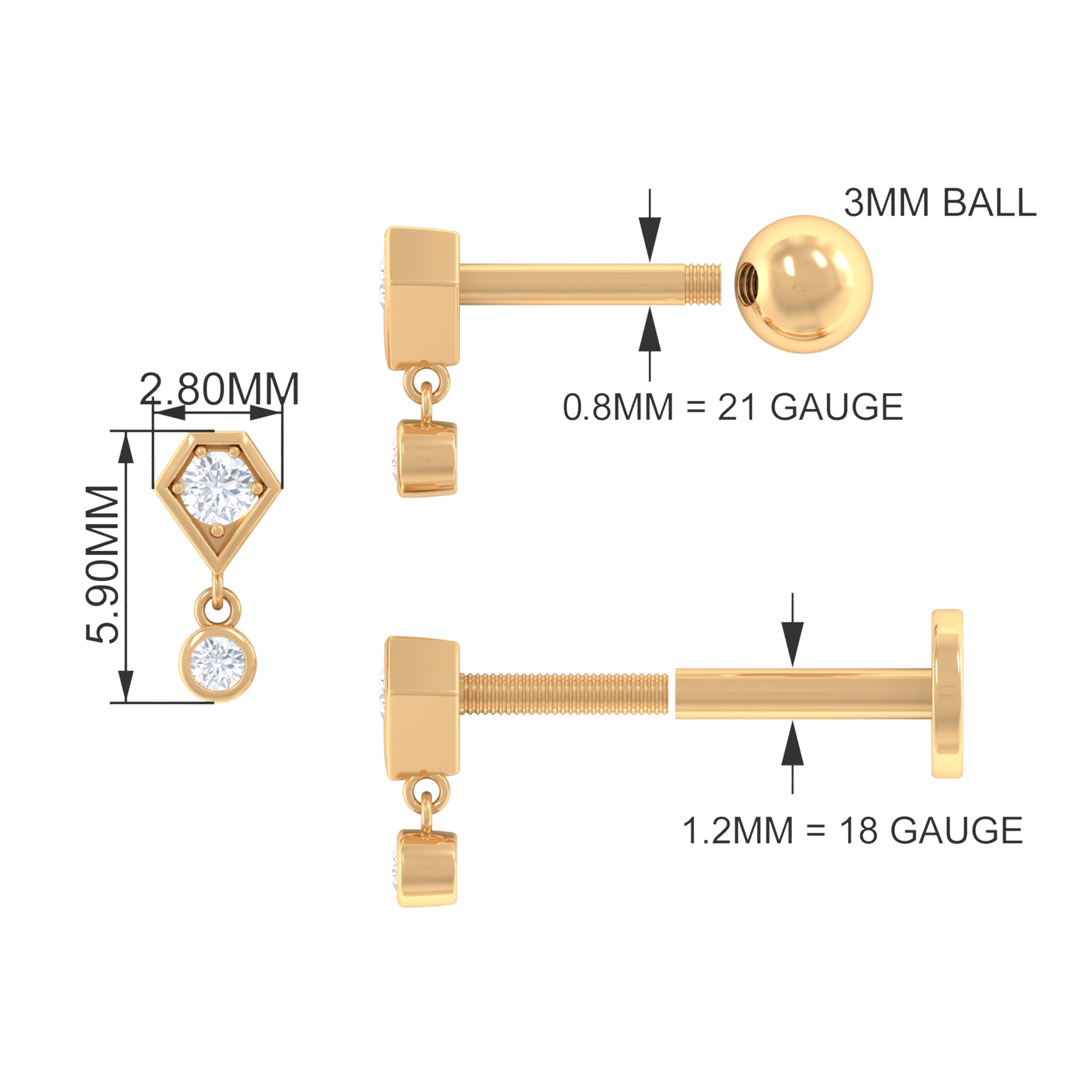 Rosec Jewels-Round Natural Diamond Simple Helix Drop Earring in Gold