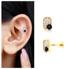 Rosec Jewels-1/4 CT Black Onyx and Moissanite Octagon Cartilage Stud Earring