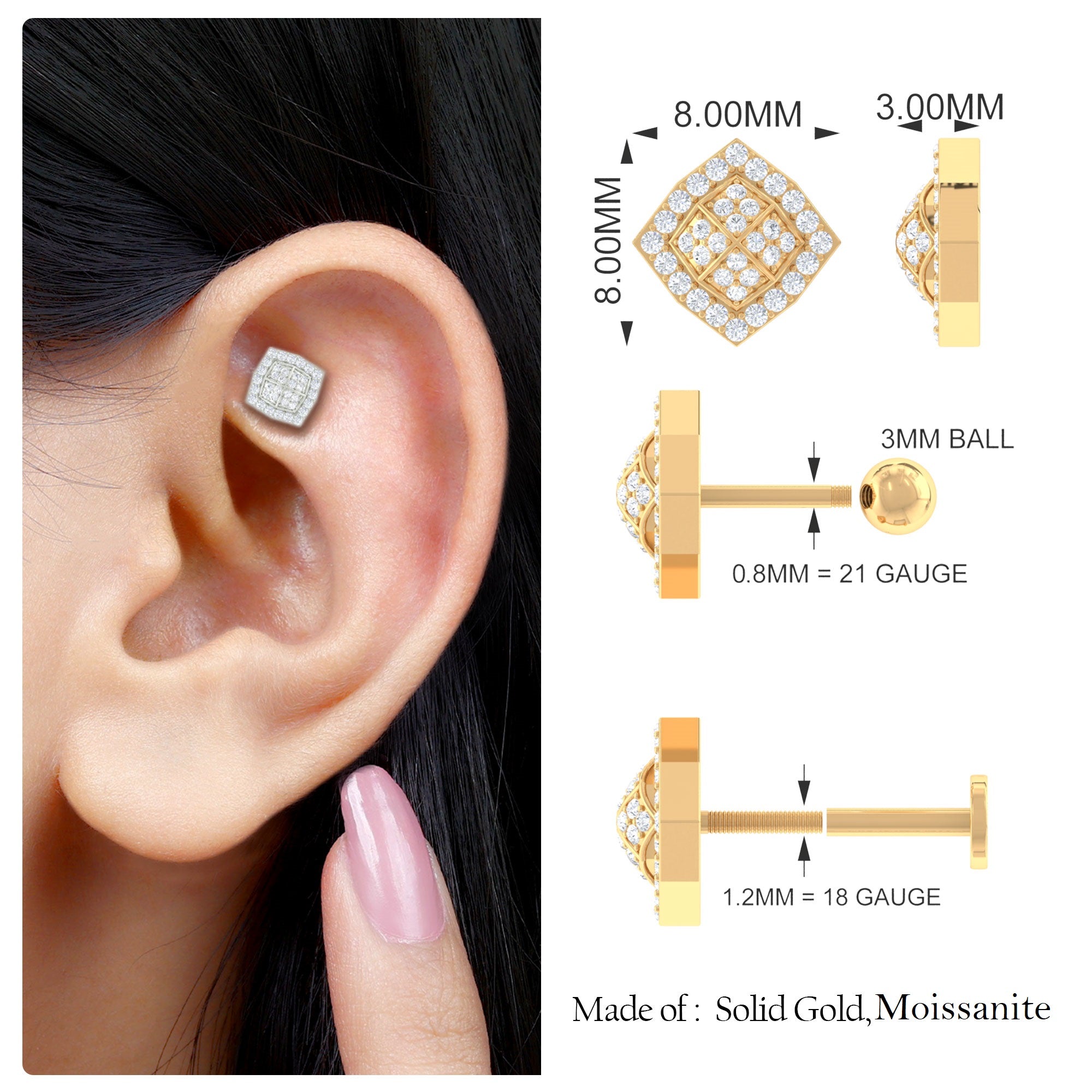 Rosec Jewels-Vintage Inspired Moissanite Geometric Earring in Gold