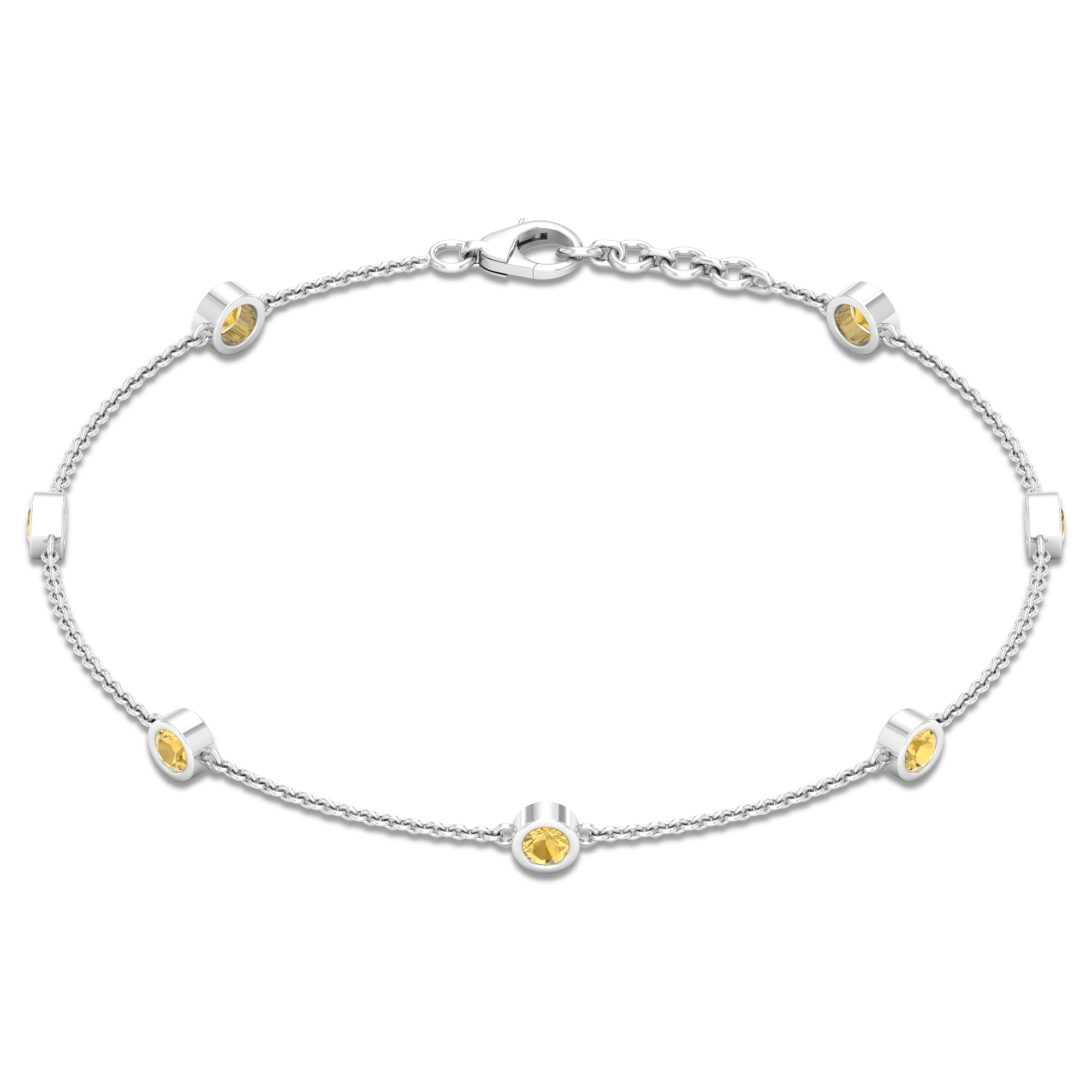 1 CT Bezel Set Citrine Seven Stone Station Chain Bracelet Citrine - ( AAA ) - Quality - Rosec Jewels