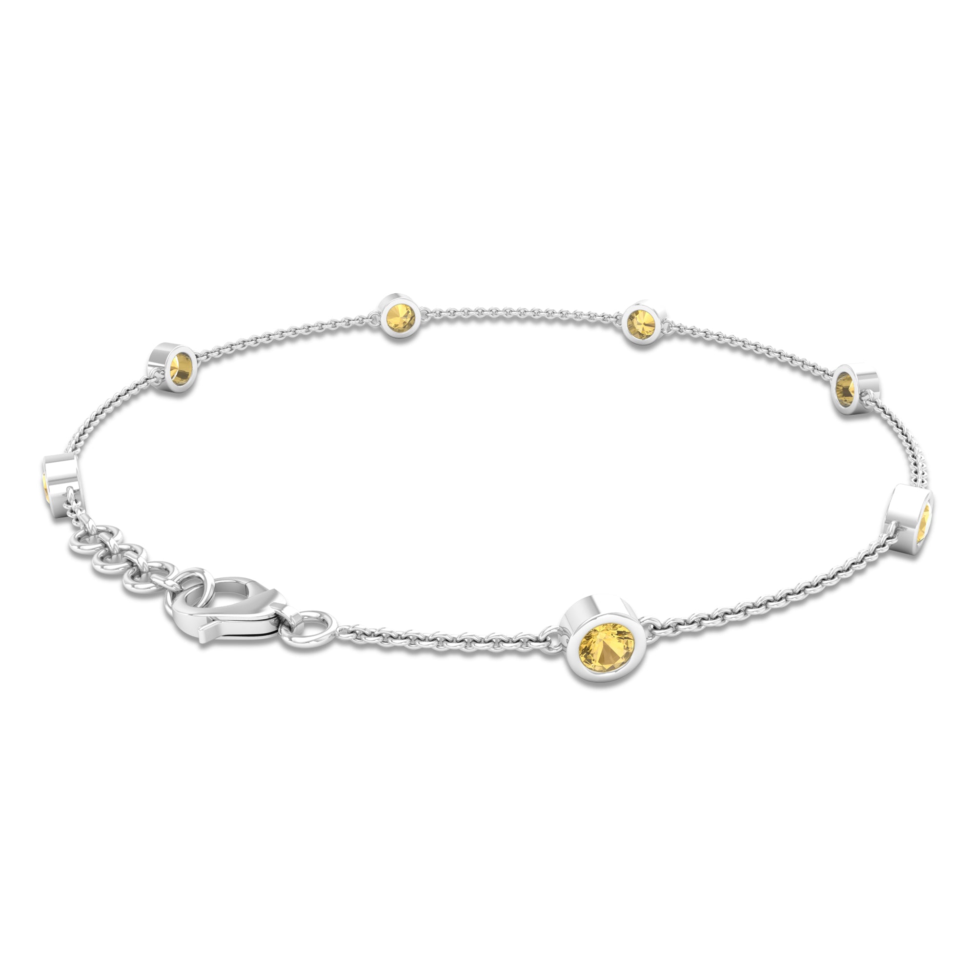 1 CT Bezel Set Citrine Seven Stone Station Chain Bracelet Citrine - ( AAA ) - Quality - Rosec Jewels