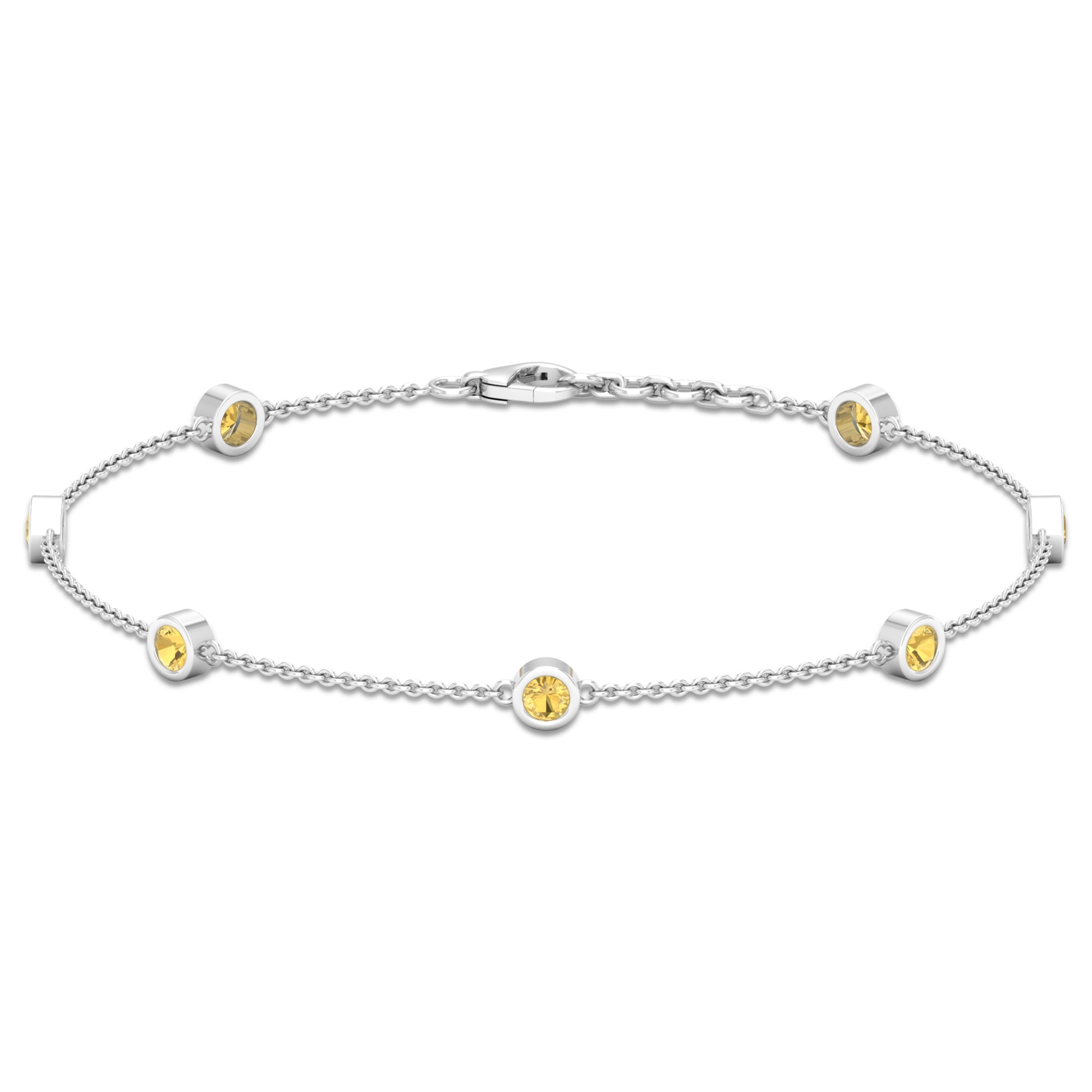 1 CT Bezel Set Citrine Seven Stone Station Chain Bracelet Citrine - ( AAA ) - Quality - Rosec Jewels