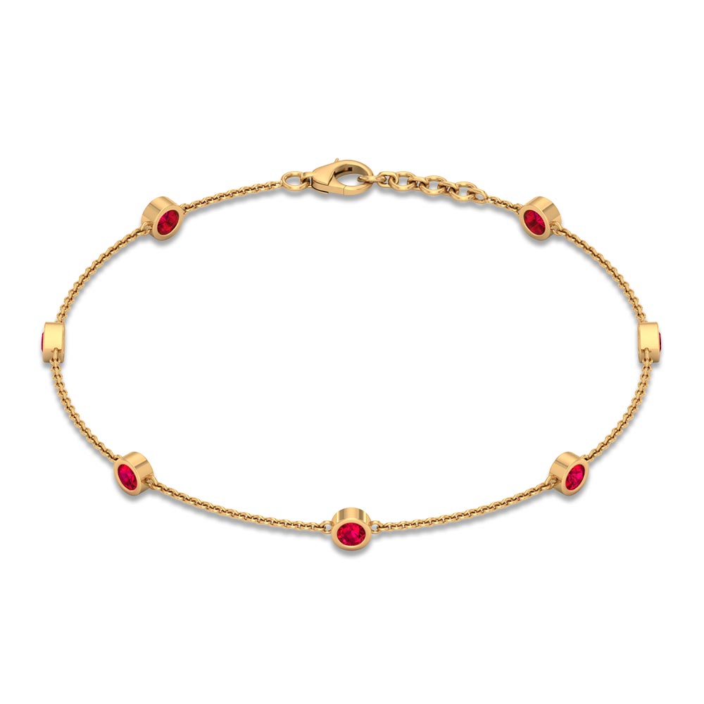 1 CT Bezel Set Ruby Station Chain Bracelet in Gold Ruby - ( AAA ) - Quality - Rosec Jewels