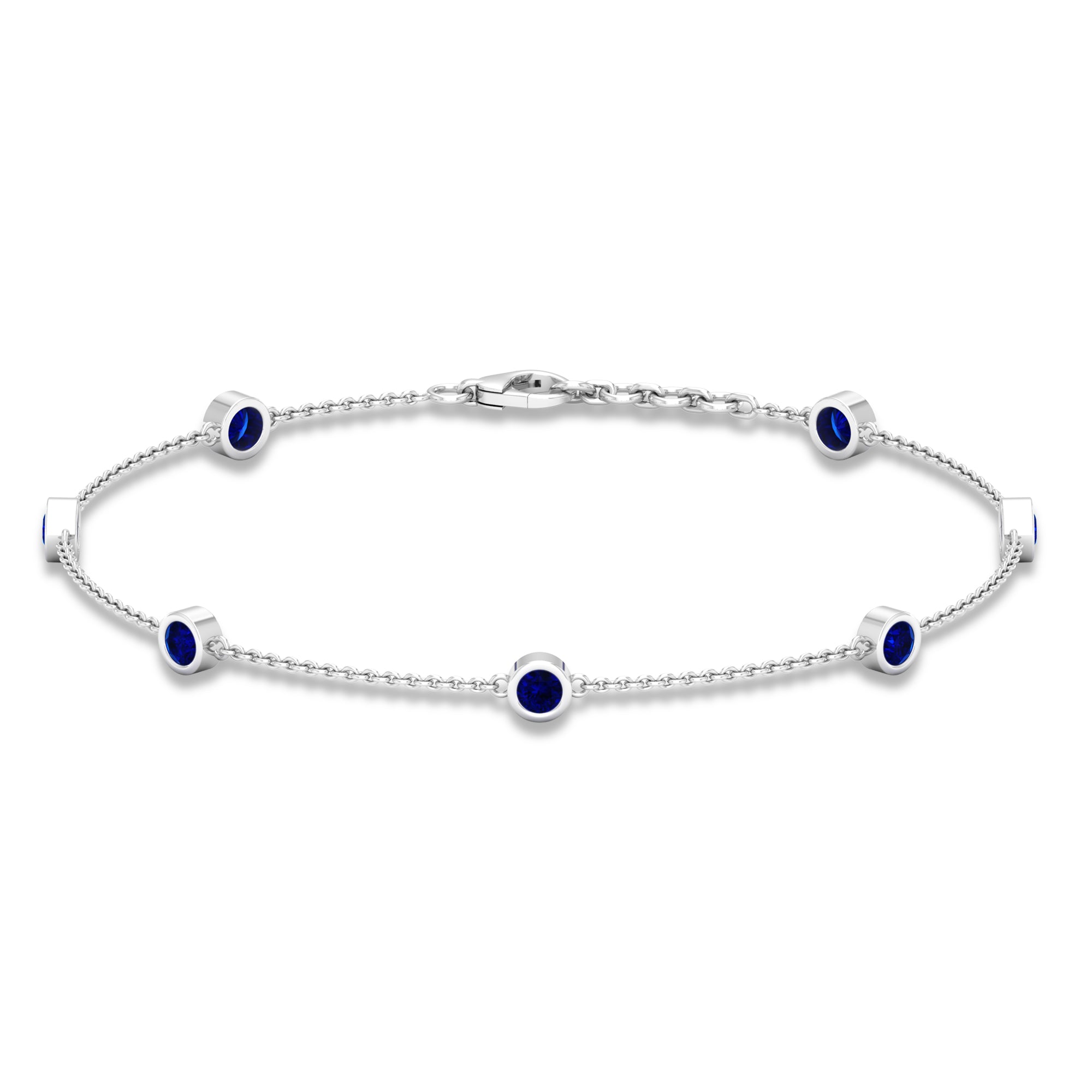 Bezel Set Blue Sapphire Station Bracelet Blue Sapphire - ( AAA ) - Quality - Rosec Jewels