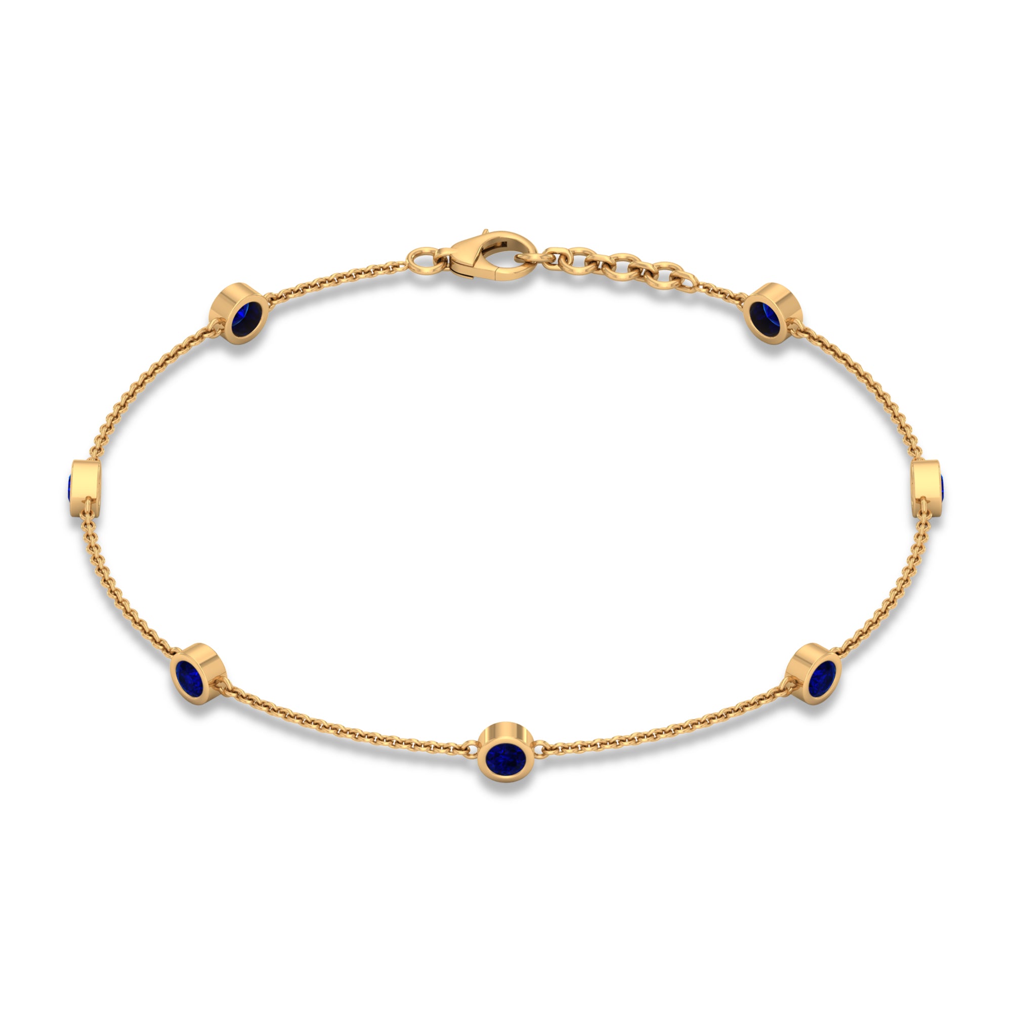 Bezel Set Blue Sapphire Station Bracelet Blue Sapphire - ( AAA ) - Quality - Rosec Jewels