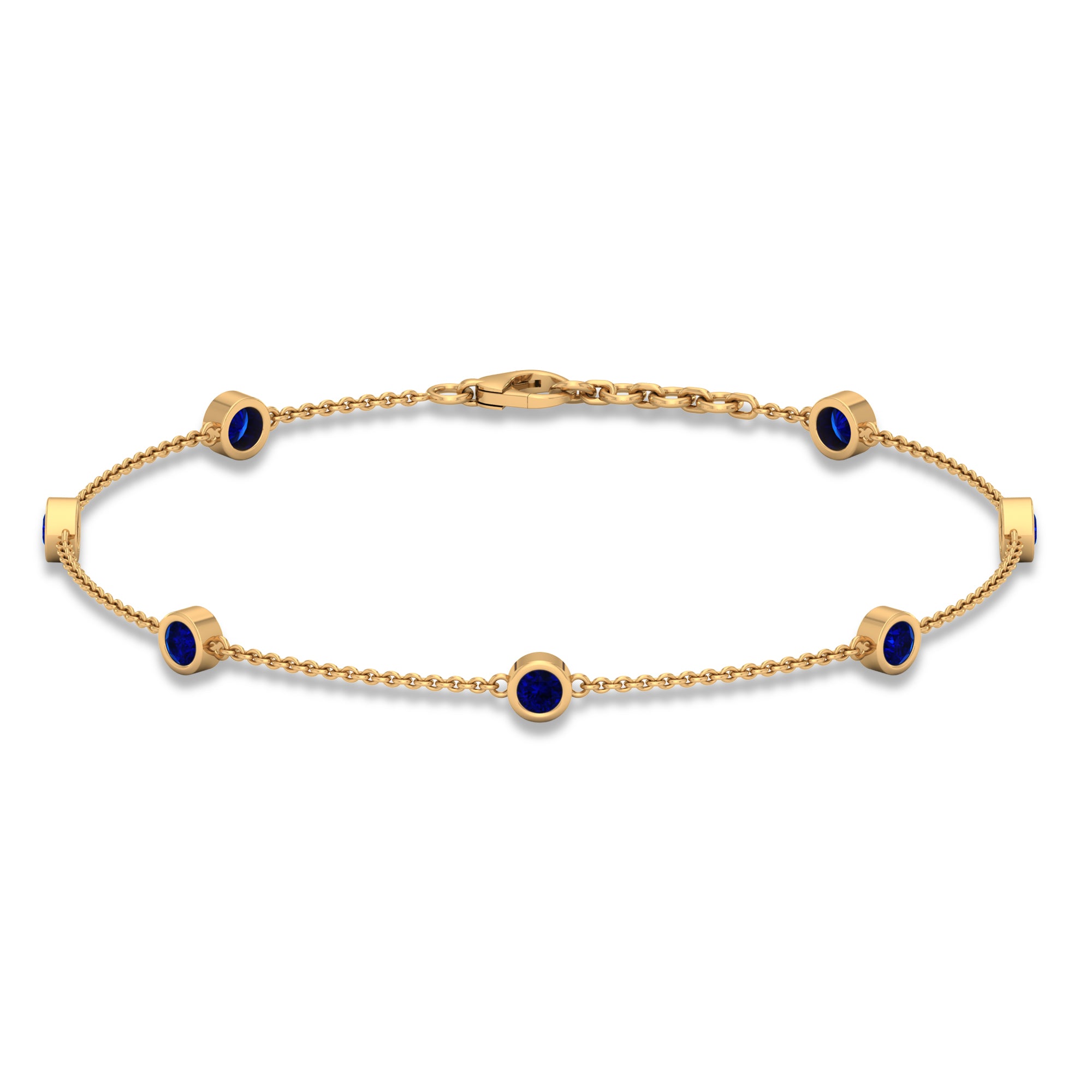 Bezel Set Blue Sapphire Station Bracelet Blue Sapphire - ( AAA ) - Quality - Rosec Jewels