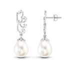 Freshwater Pearl Drop Earrings with Diamond Stones Freshwater Pearl - ( AAA ) - Quality - Rosec Jewels