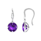 Rosec Jewels-Natural Amethyst Solitaire Drop Earrings with Diamond